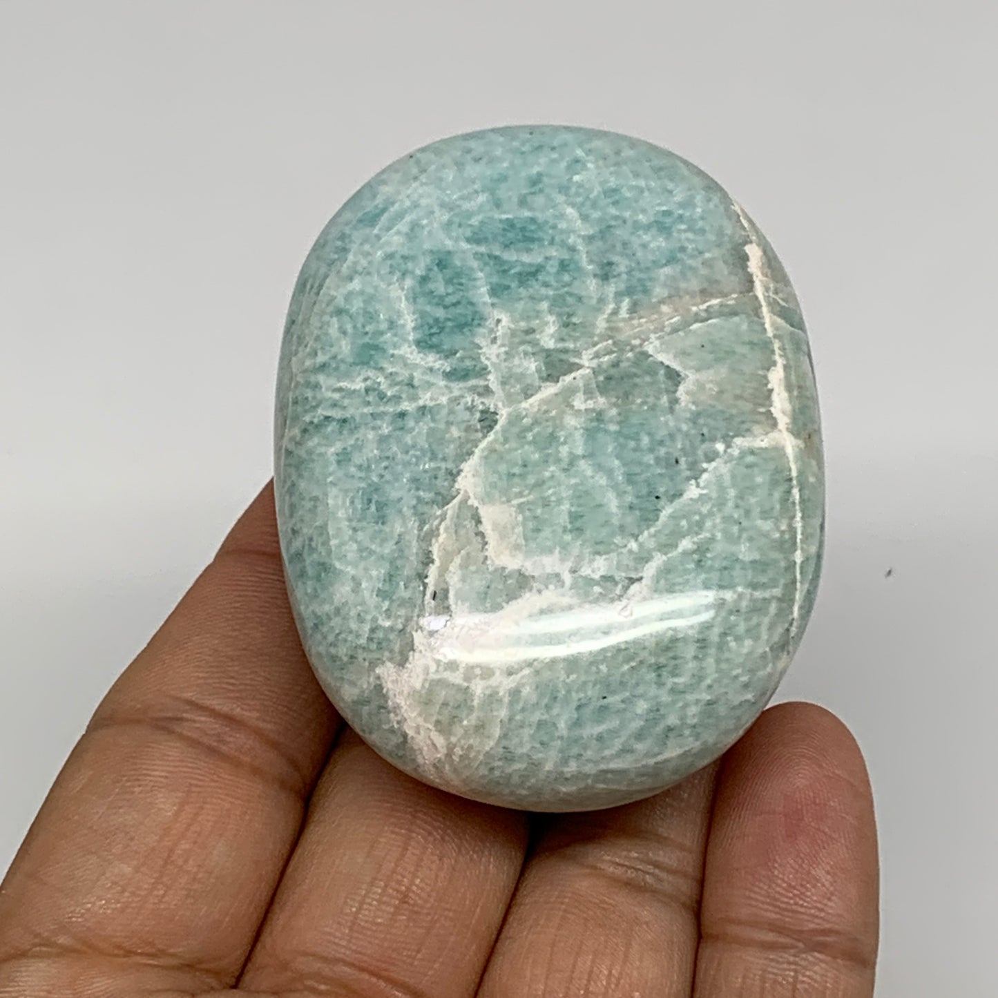 112g, 2.6"x1.8"x0.9", Natural Amazonite Palm-Stone Tumbled Polished, B34689