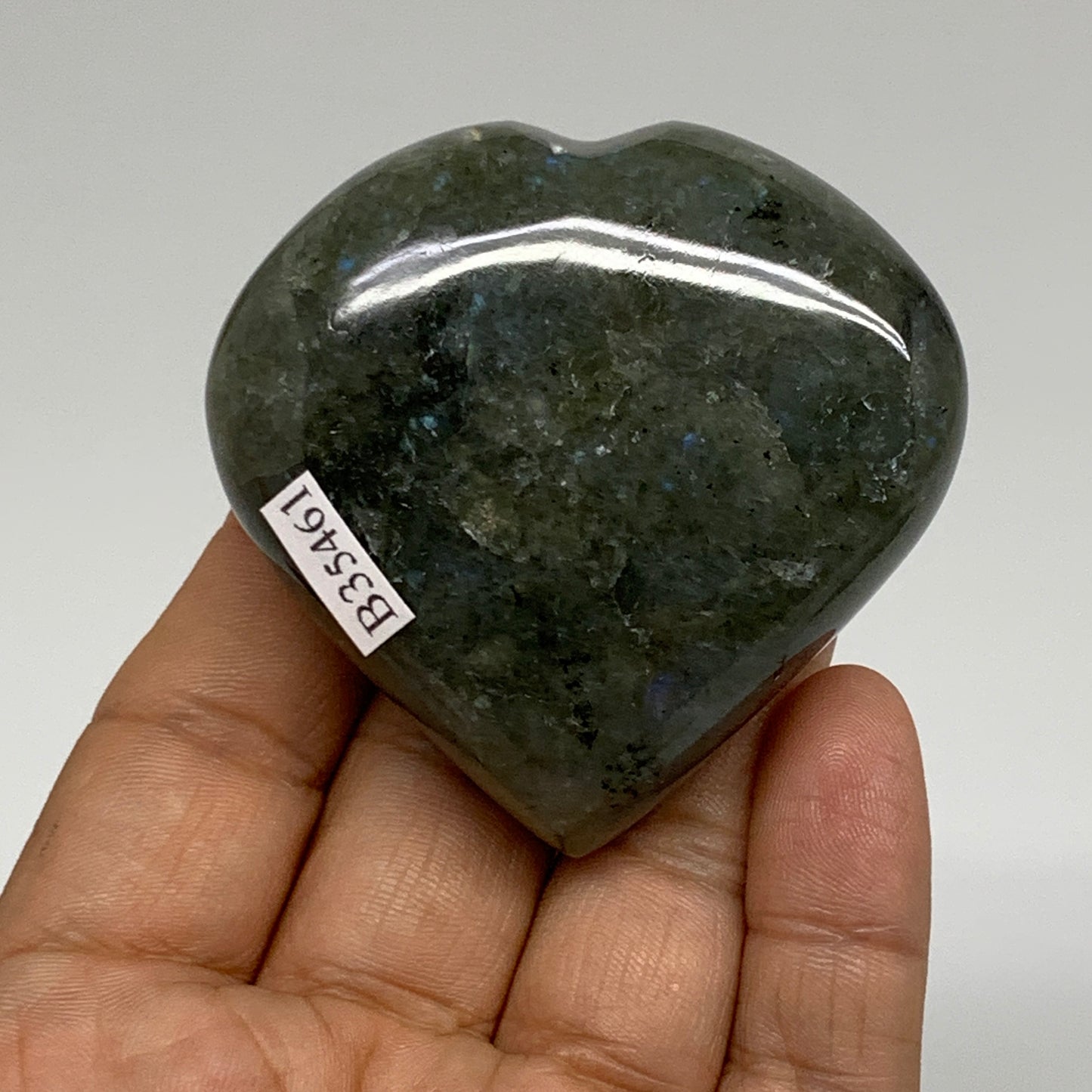 113g, 2.2"x2.3"x0.9" Natural Labradorite Heart Polished Healing Crystal, B35461
