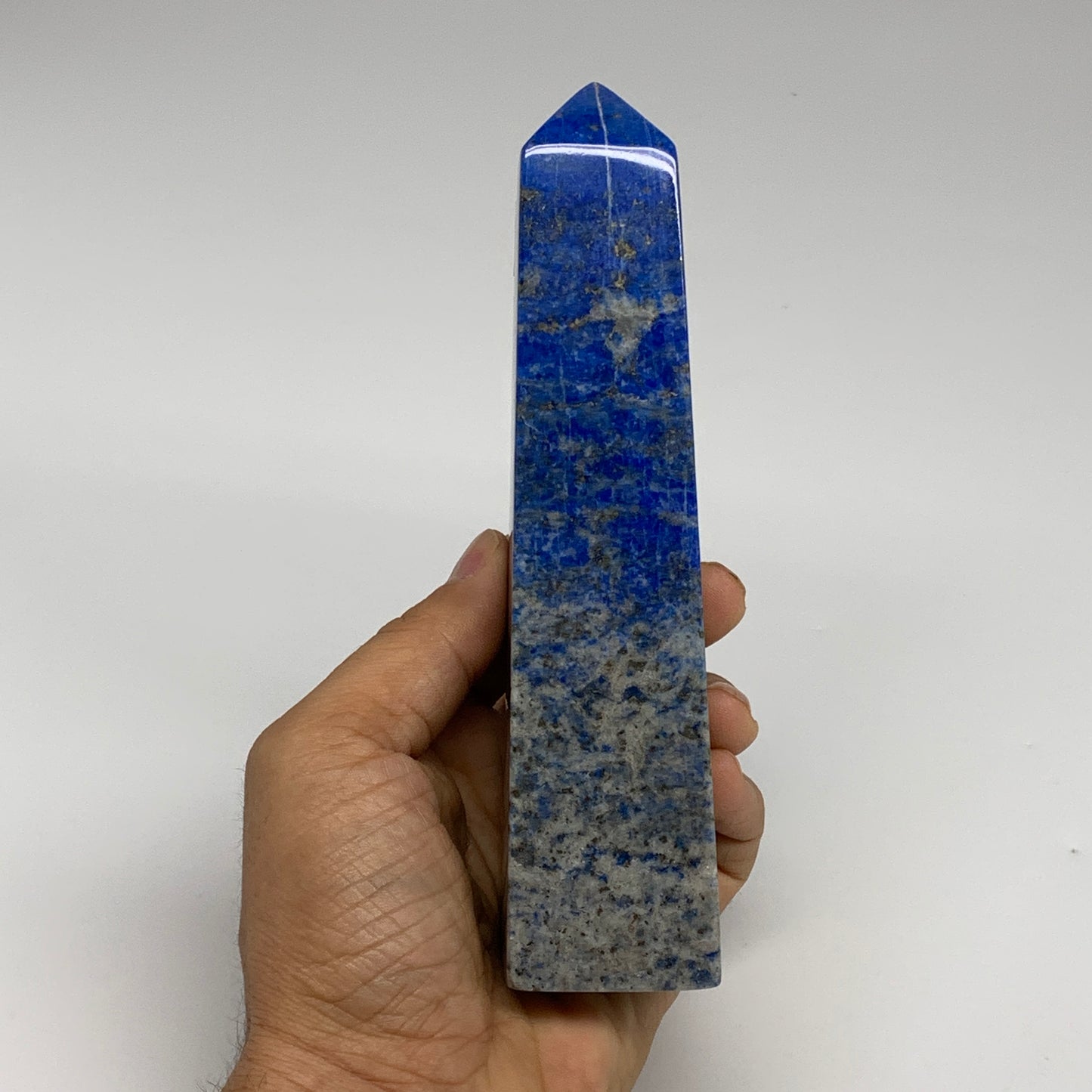 515g, 6.2"x1.4"x1.5", Natural Lapis Lazuli Tower Point Obelisk Afghanistan,B3049