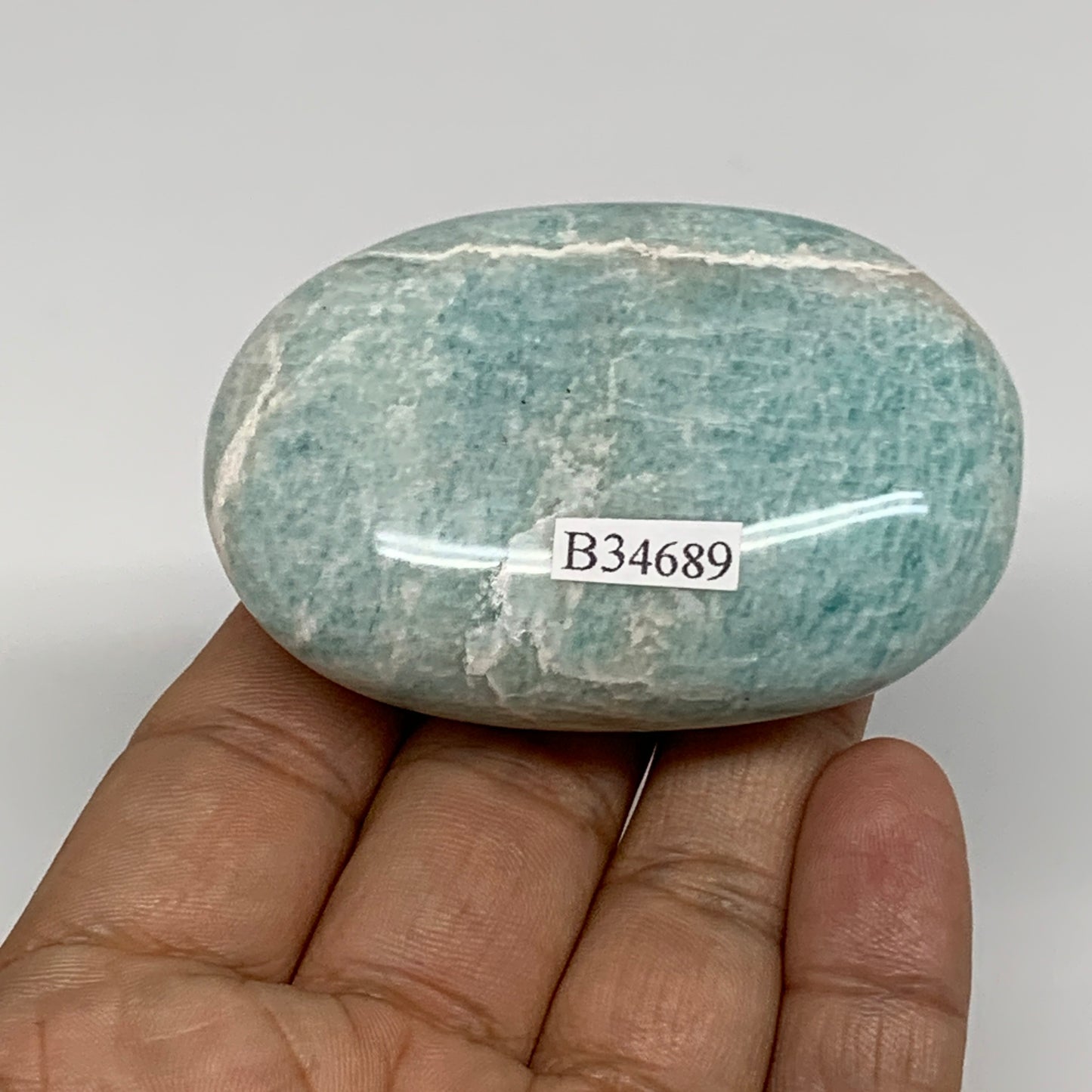 112g, 2.6"x1.8"x0.9", Natural Amazonite Palm-Stone Tumbled Polished, B34689