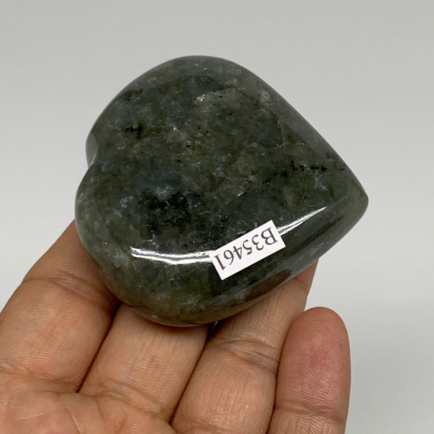 113g, 2.2"x2.3"x0.9" Natural Labradorite Heart Polished Healing Crystal, B35461