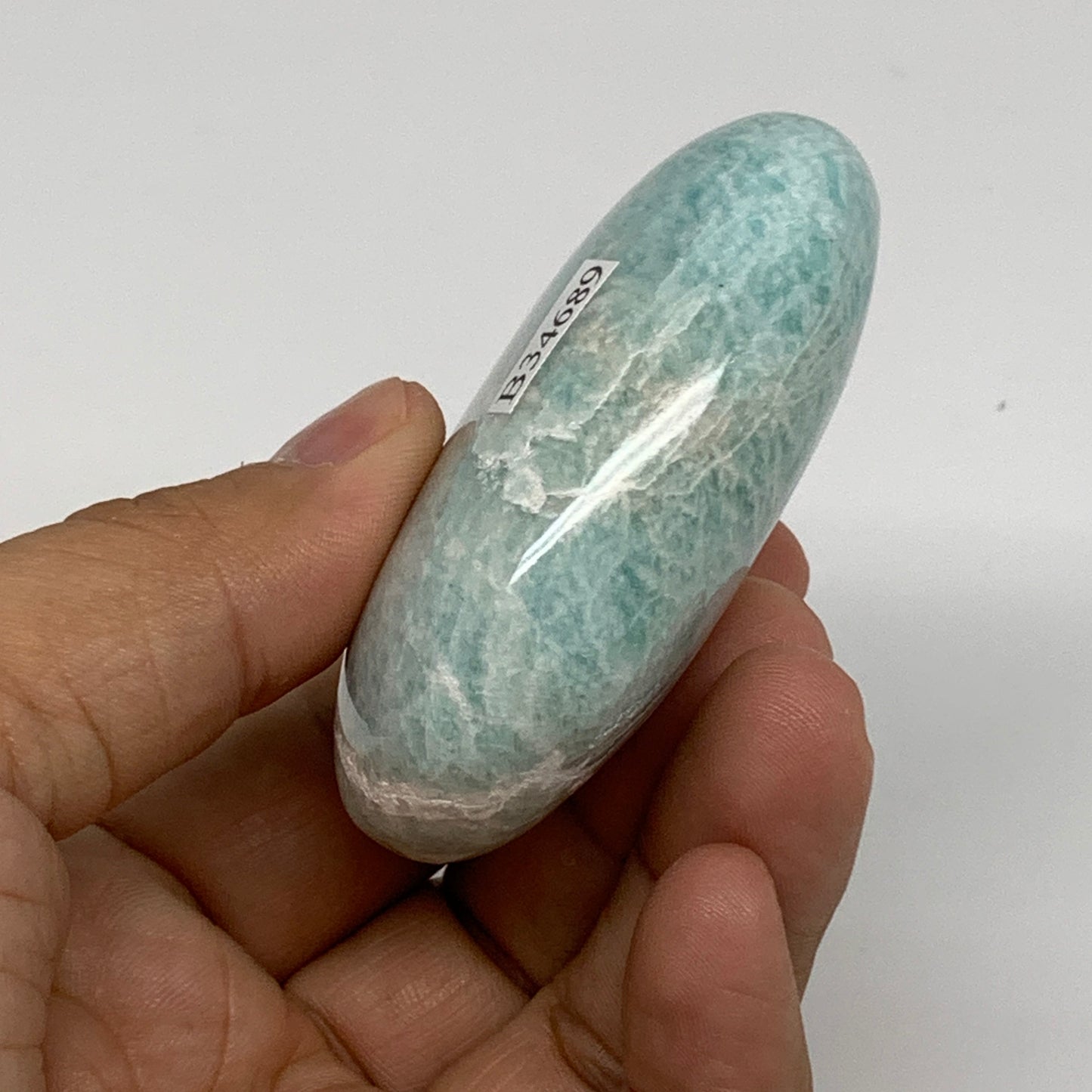 112g, 2.6"x1.8"x0.9", Natural Amazonite Palm-Stone Tumbled Polished, B34689