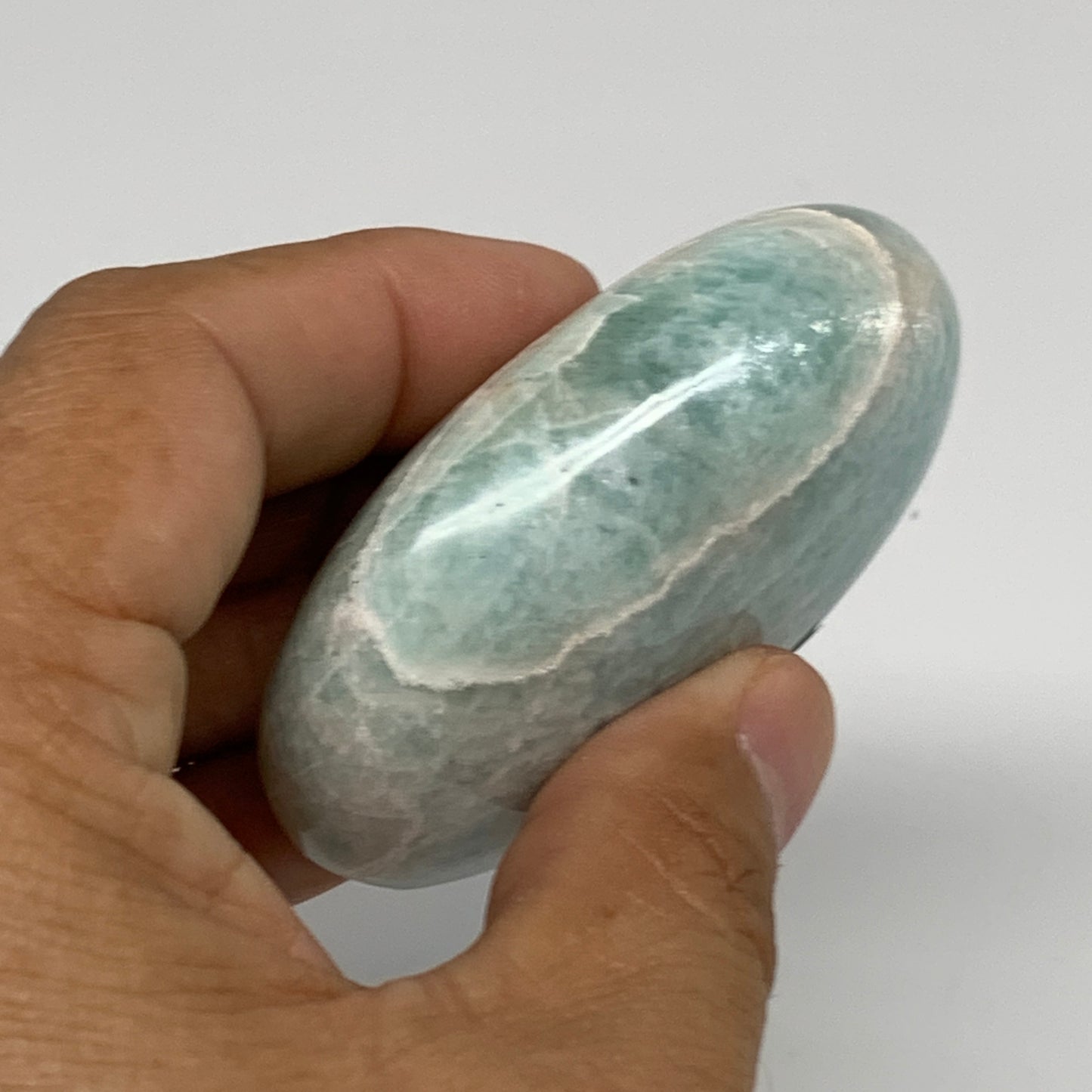 112g, 2.6"x1.8"x0.9", Natural Amazonite Palm-Stone Tumbled Polished, B34689