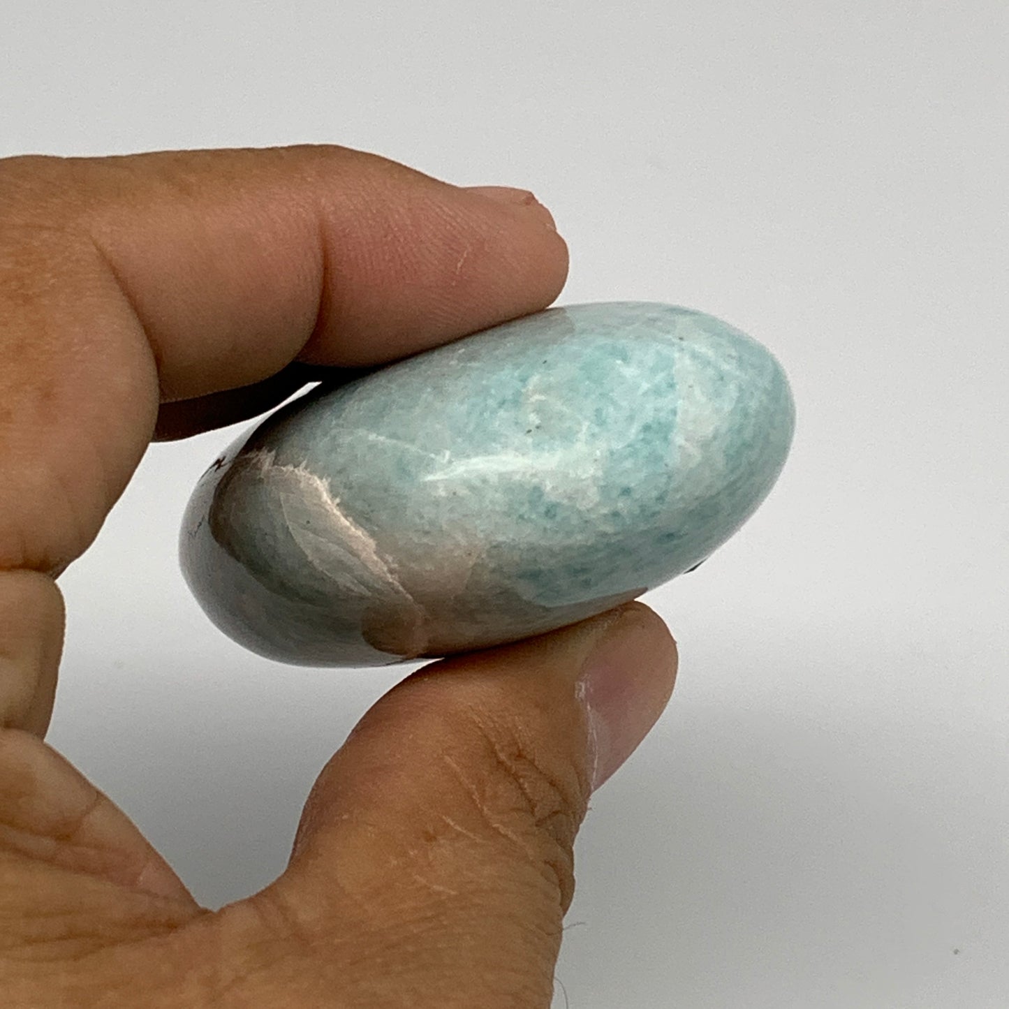 112g, 2.6"x1.8"x0.9", Natural Amazonite Palm-Stone Tumbled Polished, B34689