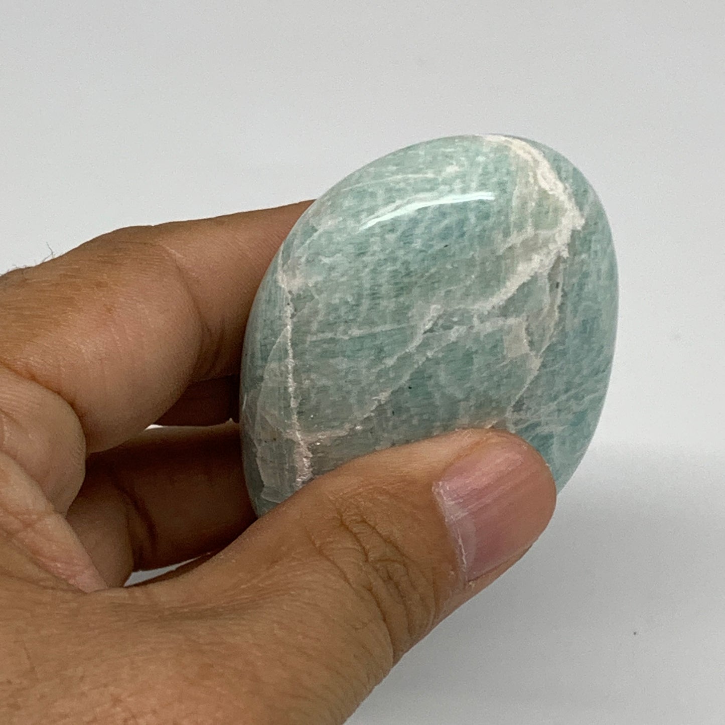 112g, 2.6"x1.8"x0.9", Natural Amazonite Palm-Stone Tumbled Polished, B34689