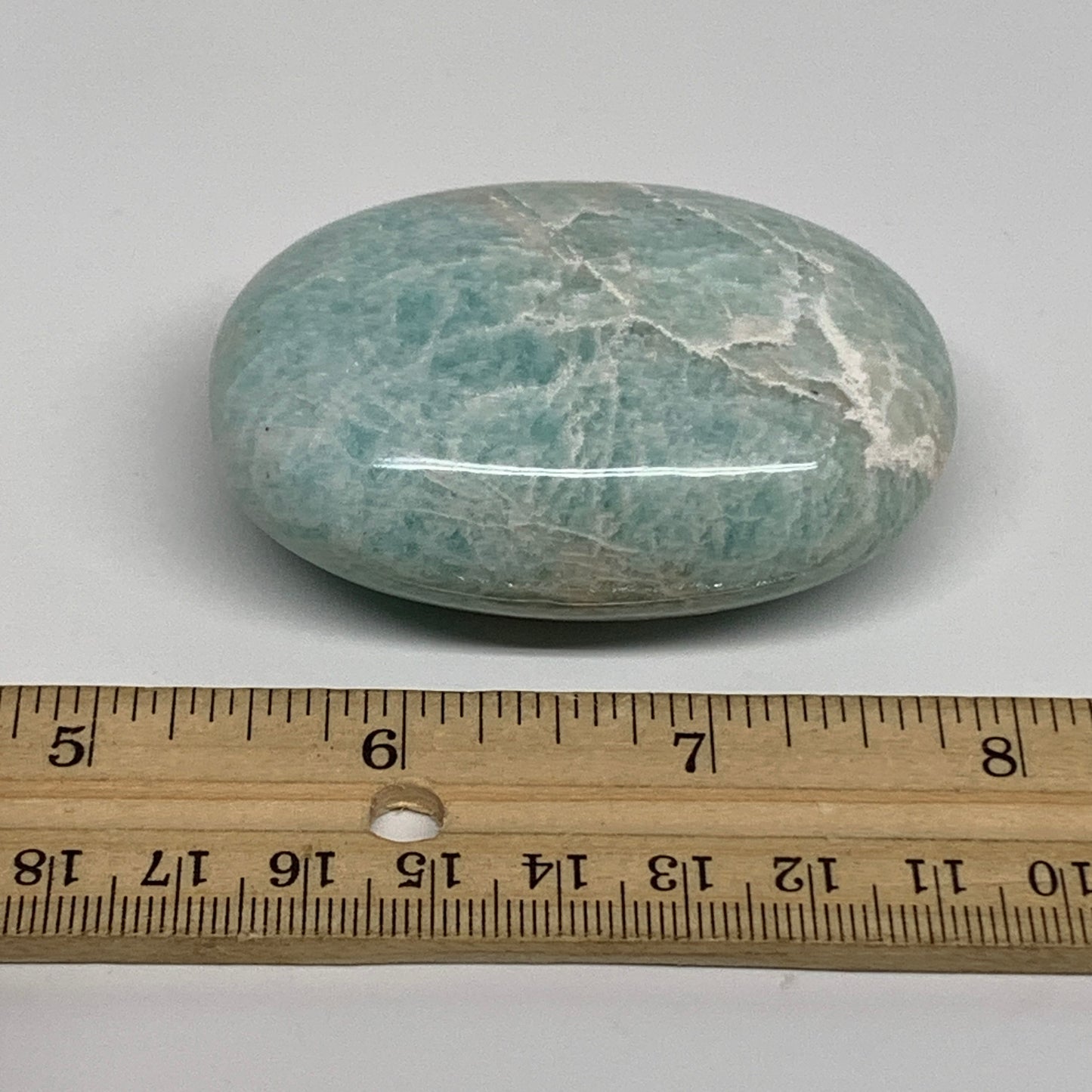 112g, 2.6"x1.8"x0.9", Natural Amazonite Palm-Stone Tumbled Polished, B34689