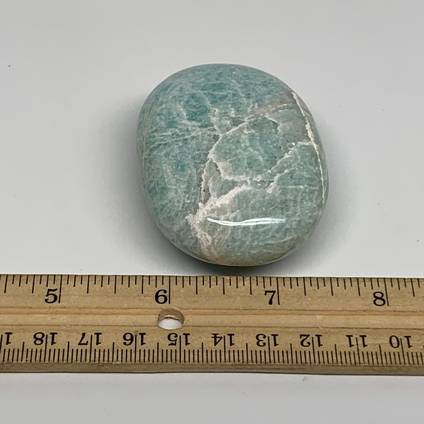 112g, 2.6"x1.8"x0.9", Natural Amazonite Palm-Stone Tumbled Polished, B34689