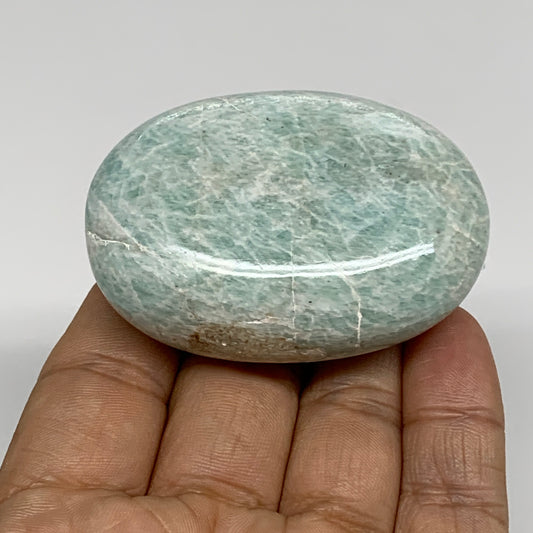 95.7g, 2.4"x1.7"x0.9", Natural Amazonite Palm-Stone Tumbled Polished, B34690