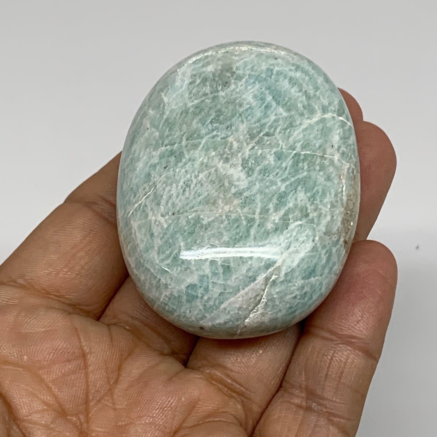 95.7g, 2.4"x1.7"x0.9", Natural Amazonite Palm-Stone Tumbled Polished, B34690