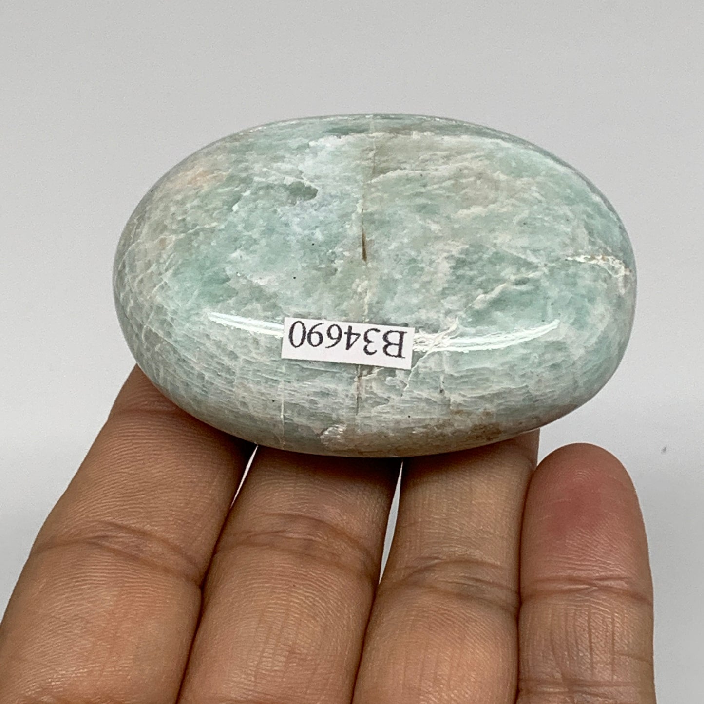 95.7g, 2.4"x1.7"x0.9", Natural Amazonite Palm-Stone Tumbled Polished, B34690
