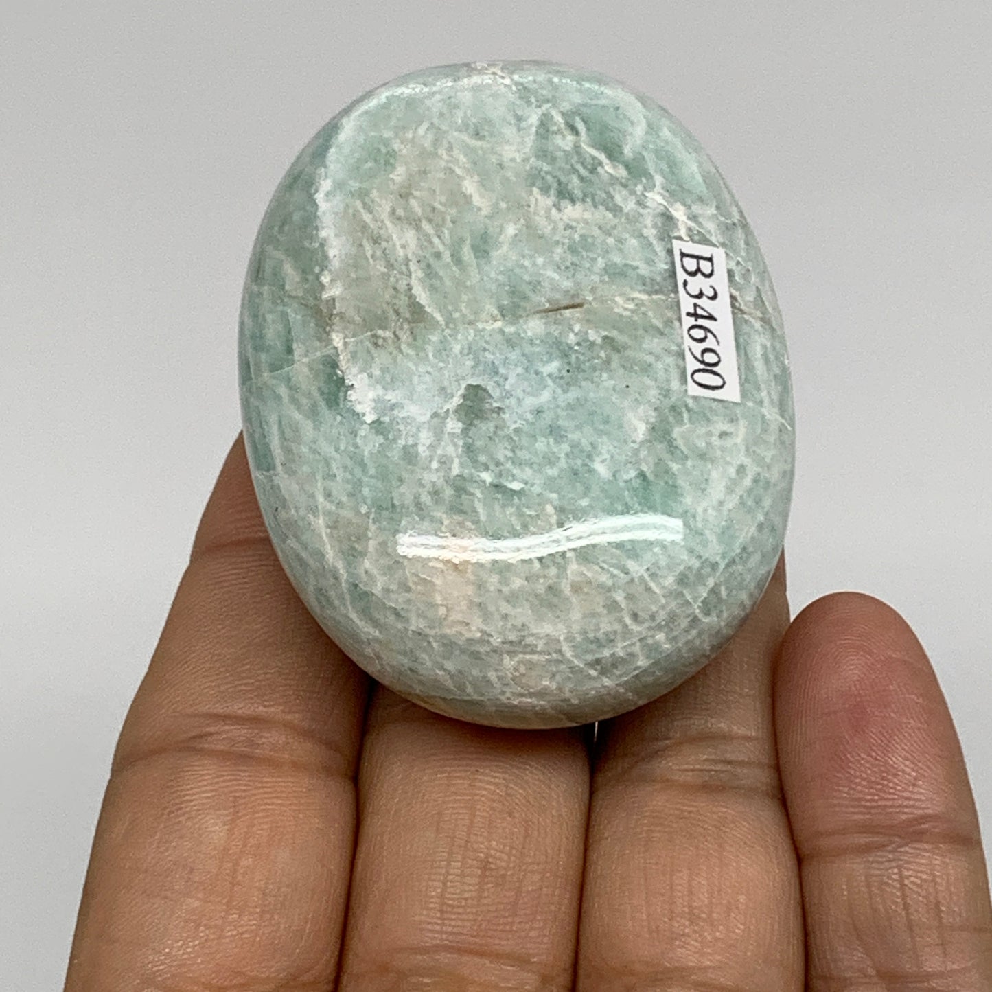 95.7g, 2.4"x1.7"x0.9", Natural Amazonite Palm-Stone Tumbled Polished, B34690