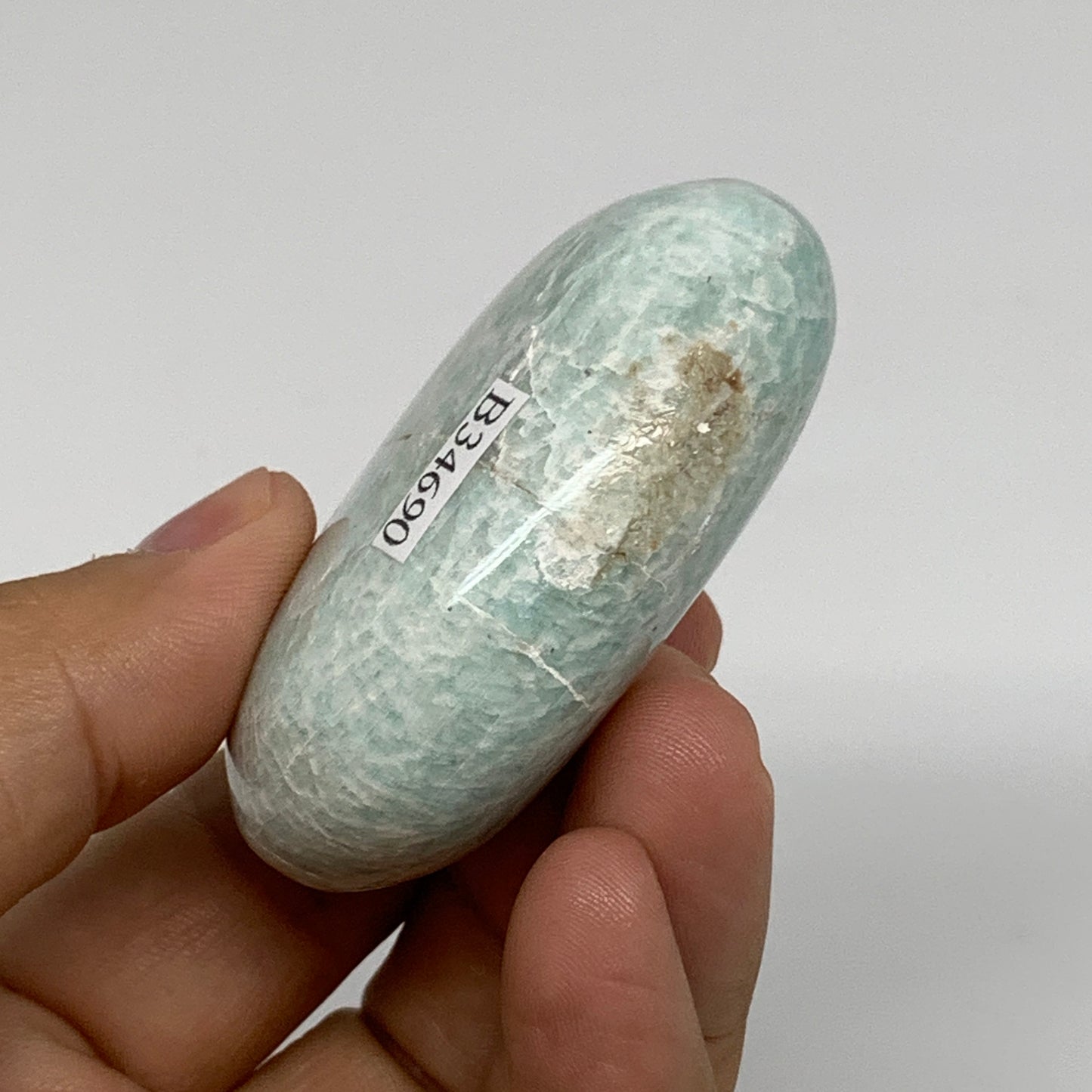 95.7g, 2.4"x1.7"x0.9", Natural Amazonite Palm-Stone Tumbled Polished, B34690