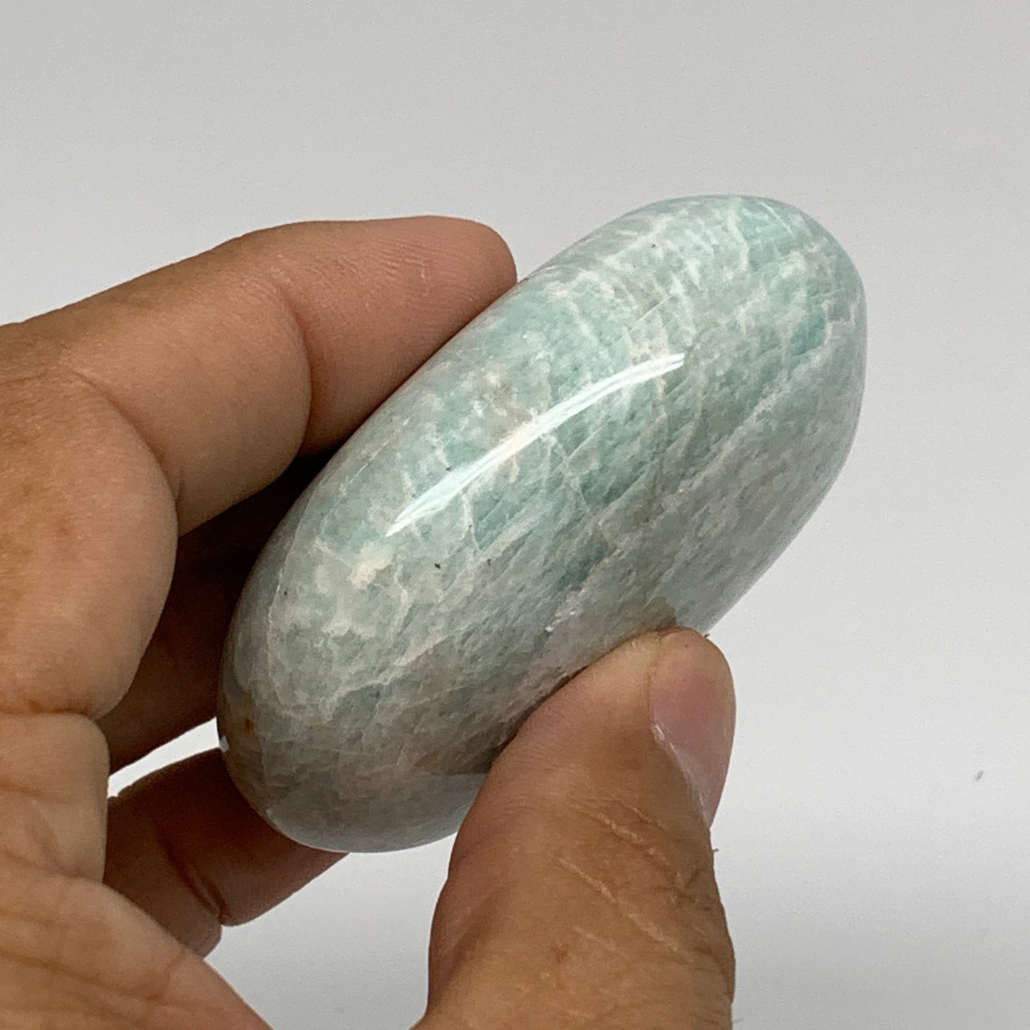 95.7g, 2.4"x1.7"x0.9", Natural Amazonite Palm-Stone Tumbled Polished, B34690