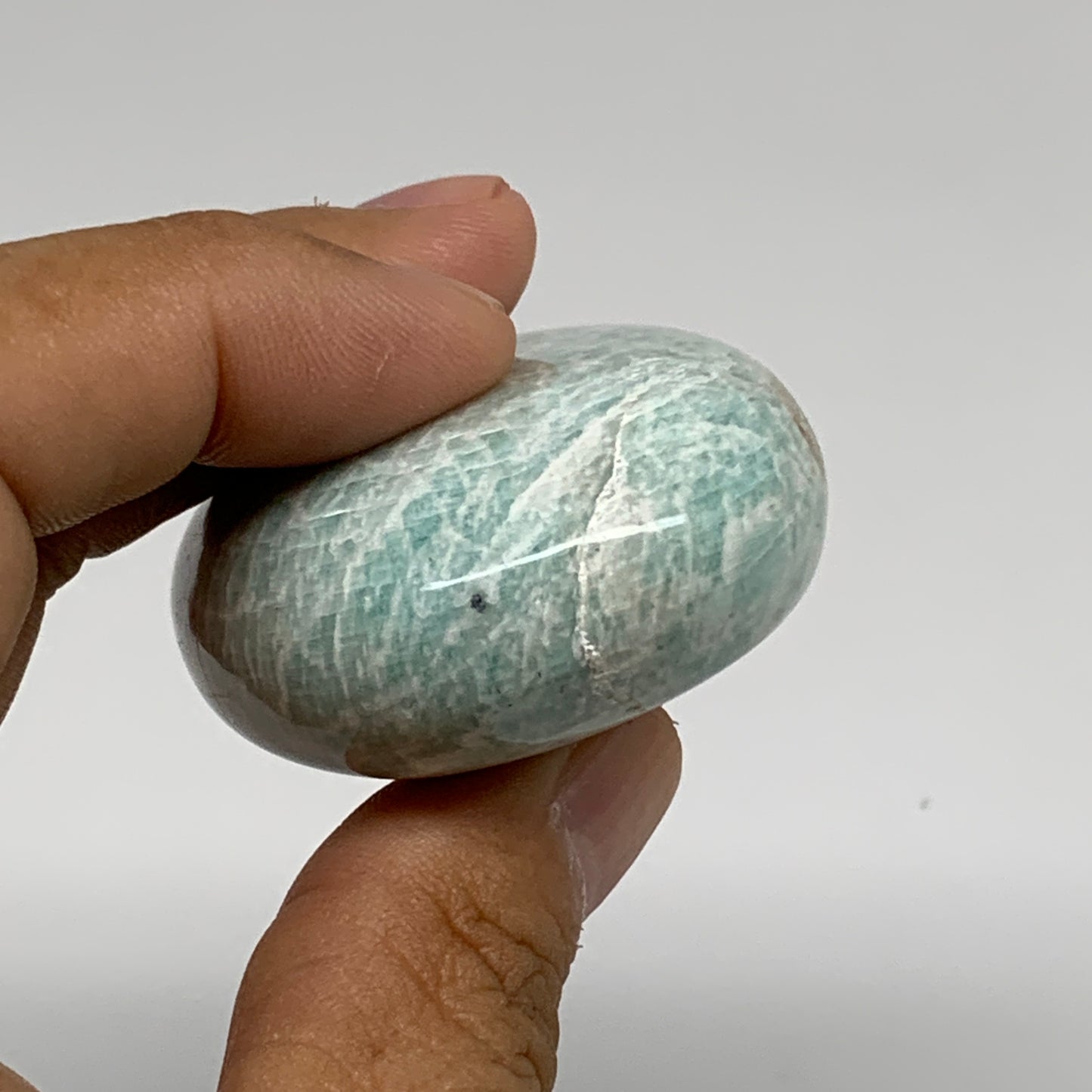 95.7g, 2.4"x1.7"x0.9", Natural Amazonite Palm-Stone Tumbled Polished, B34690