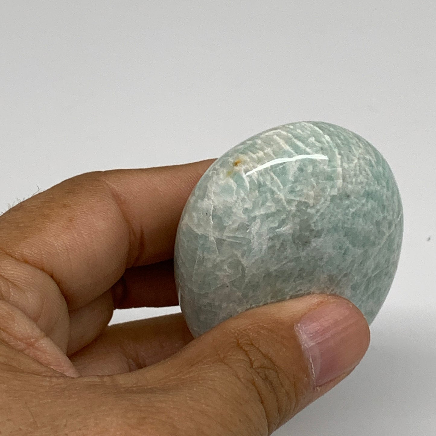 95.7g, 2.4"x1.7"x0.9", Natural Amazonite Palm-Stone Tumbled Polished, B34690