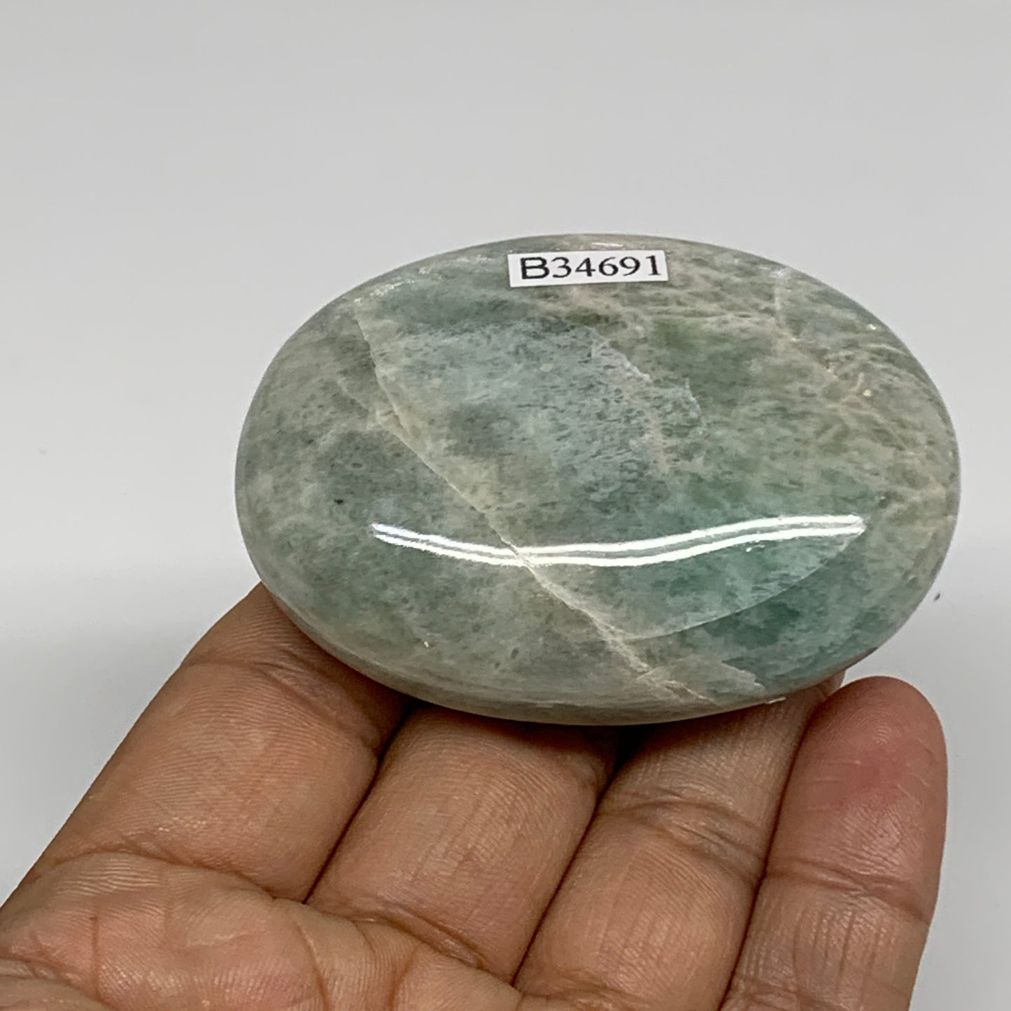 101g, 2.5"x1.8"x0.9", Natural Amazonite Palm-Stone Tumbled Polished, B34691