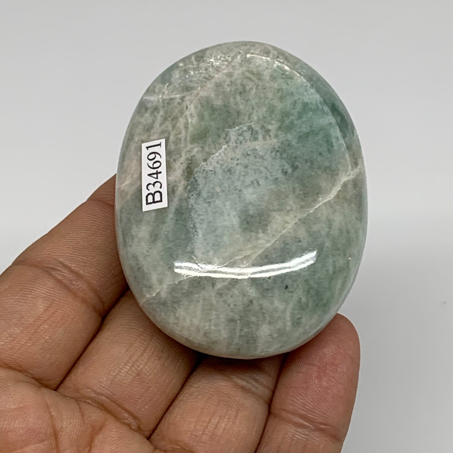 101g, 2.5"x1.8"x0.9", Natural Amazonite Palm-Stone Tumbled Polished, B34691