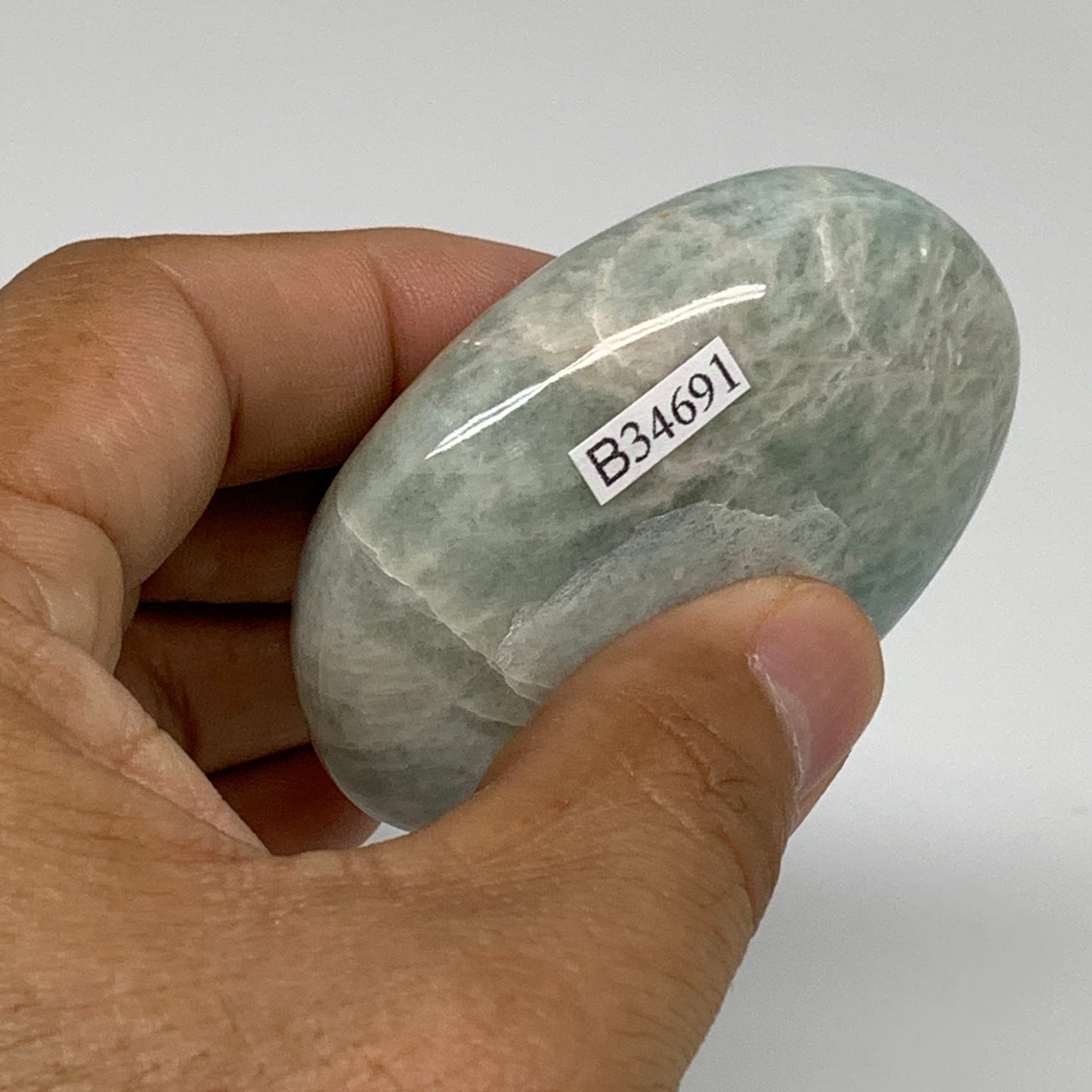 101g, 2.5"x1.8"x0.9", Natural Amazonite Palm-Stone Tumbled Polished, B34691