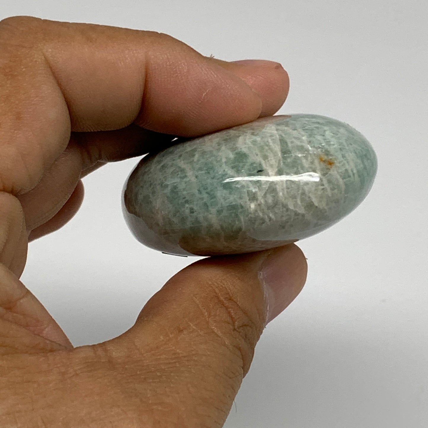 101g, 2.5"x1.8"x0.9", Natural Amazonite Palm-Stone Tumbled Polished, B34691
