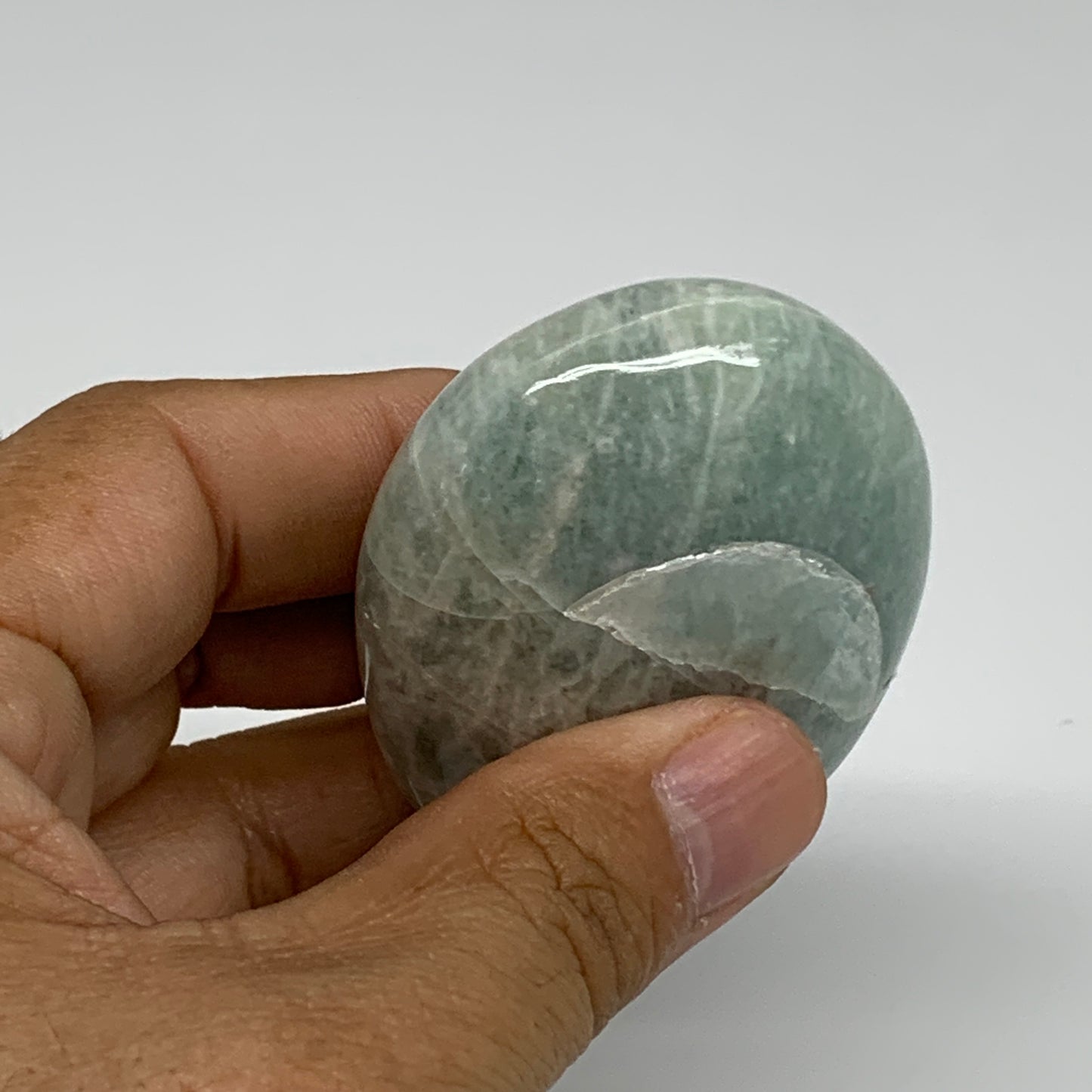 101g, 2.5"x1.8"x0.9", Natural Amazonite Palm-Stone Tumbled Polished, B34691