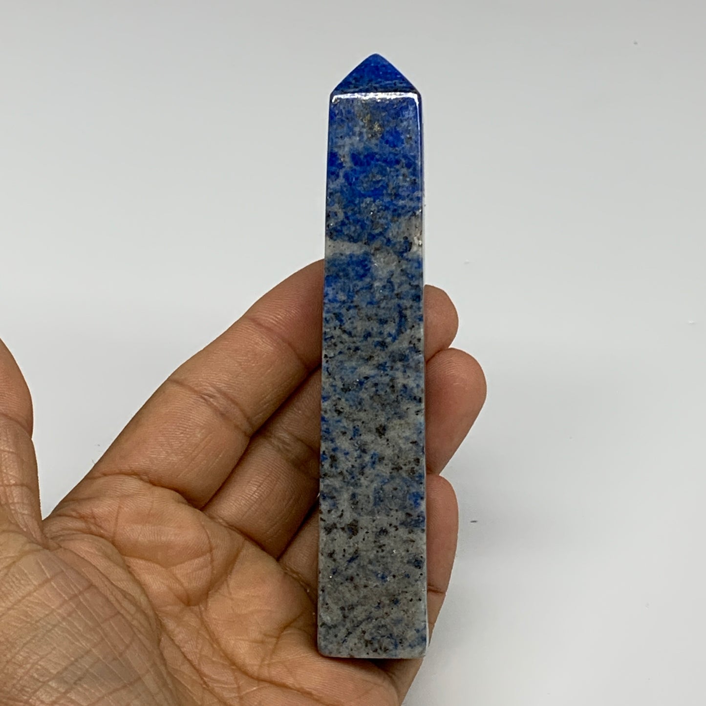 122.8g, 4.5"x0.8"x0.8", Natural Lapis Lazuli Tower Point Obelisk Afghanistan,B30