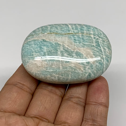 84.1g, 2.3"x1.7"x0.9", Natural Amazonite Palm-Stone Tumbled Polished, B34692