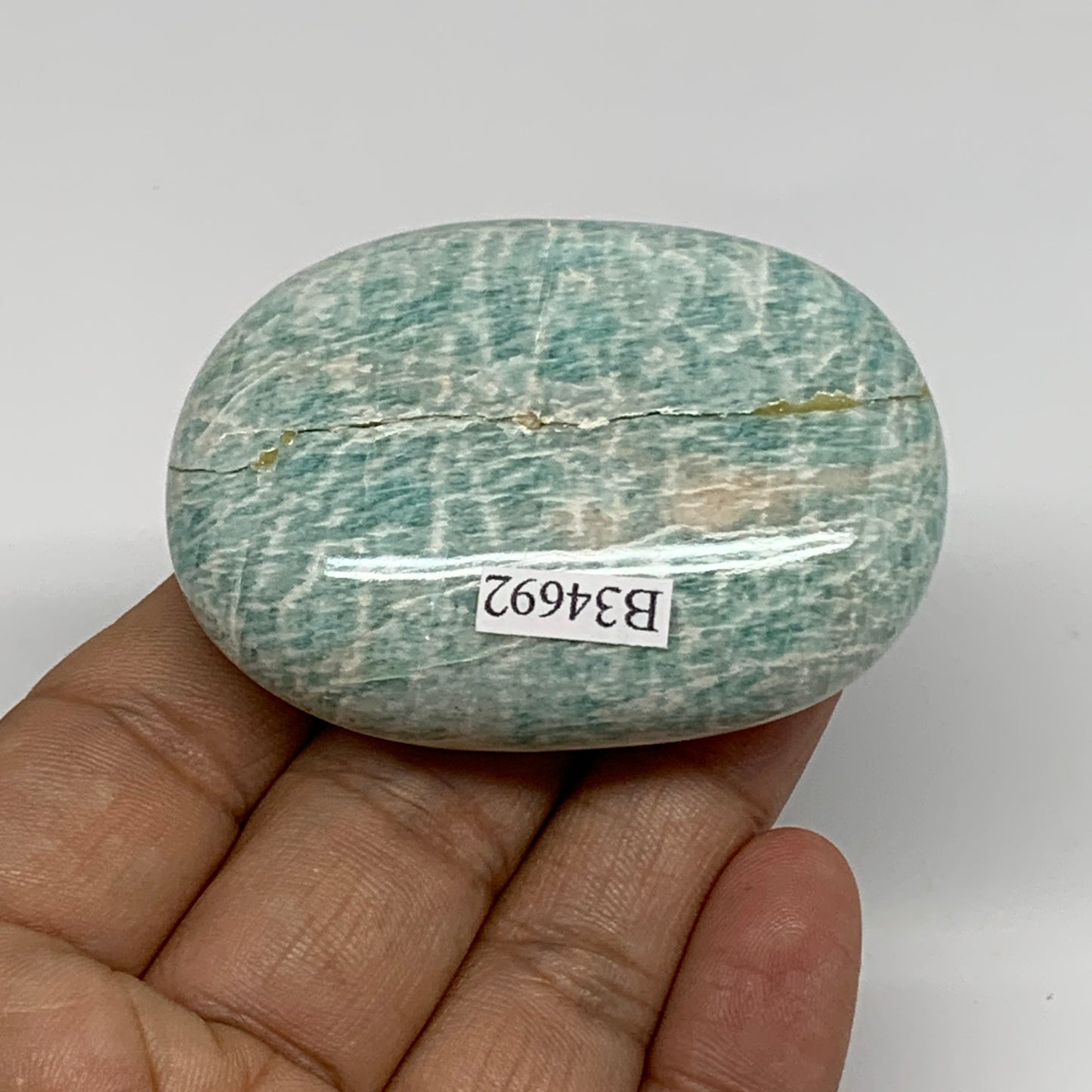 84.1g, 2.3"x1.7"x0.9", Natural Amazonite Palm-Stone Tumbled Polished, B34692