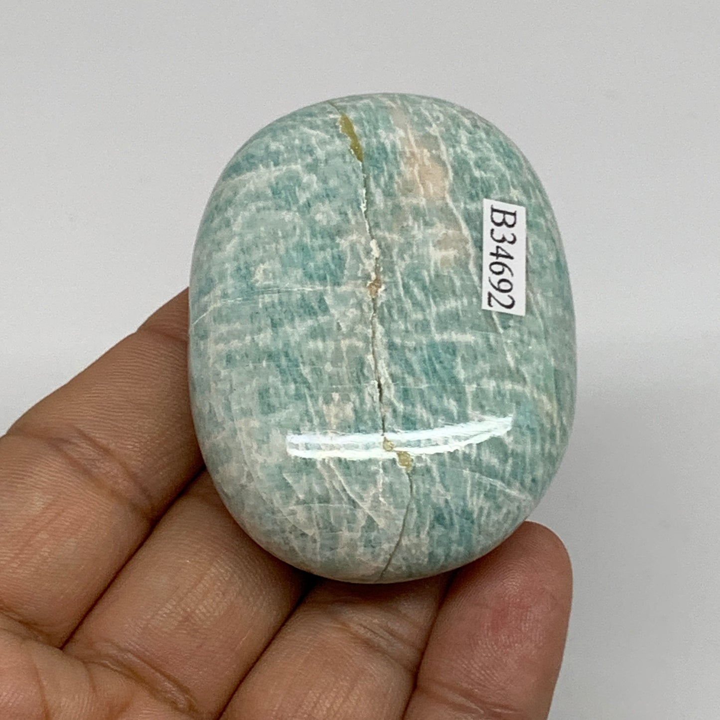 84.1g, 2.3"x1.7"x0.9", Natural Amazonite Palm-Stone Tumbled Polished, B34692