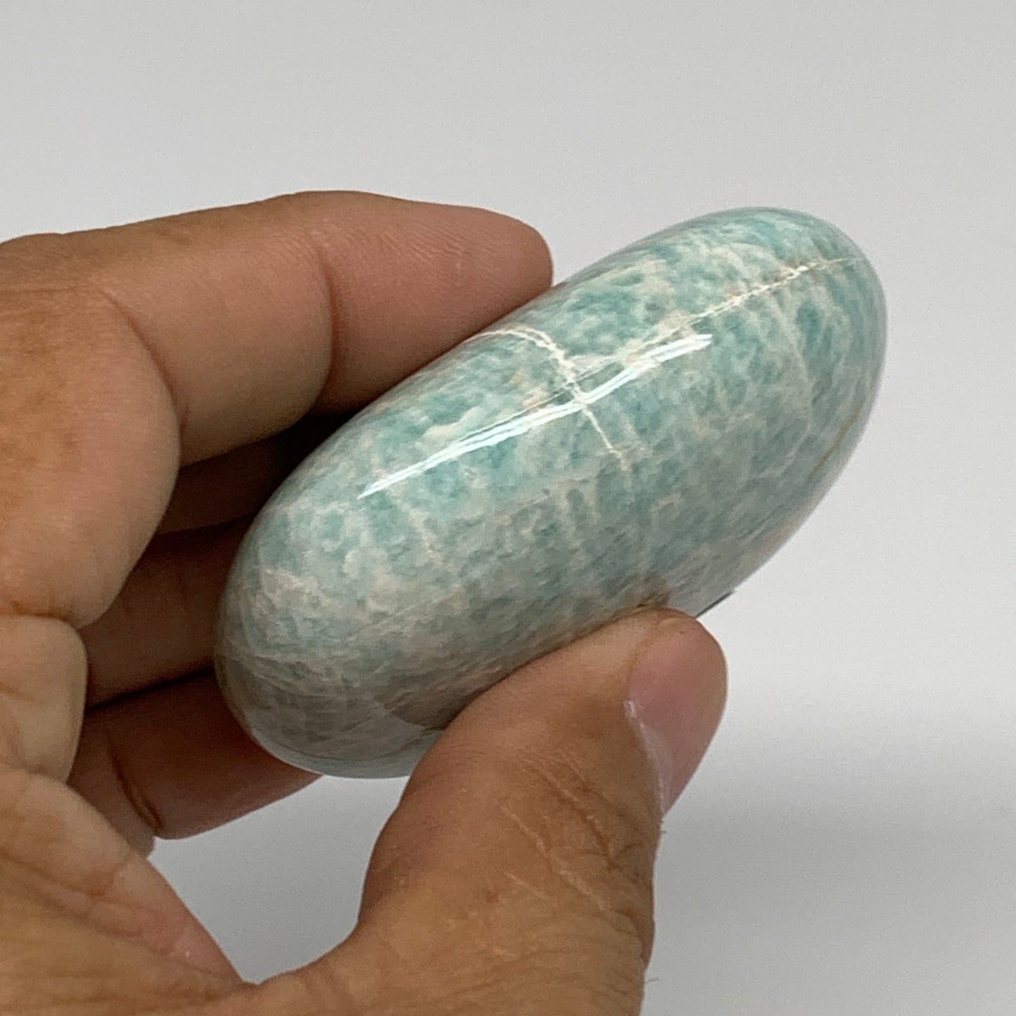 84.1g, 2.3"x1.7"x0.9", Natural Amazonite Palm-Stone Tumbled Polished, B34692