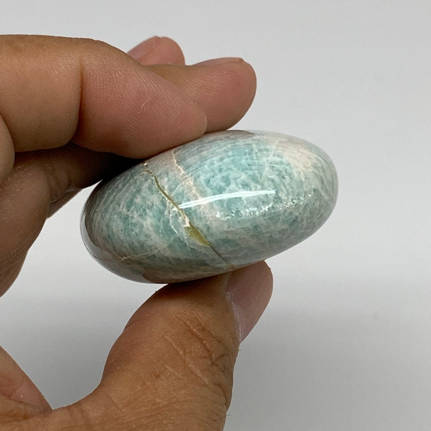 84.1g, 2.3"x1.7"x0.9", Natural Amazonite Palm-Stone Tumbled Polished, B34692