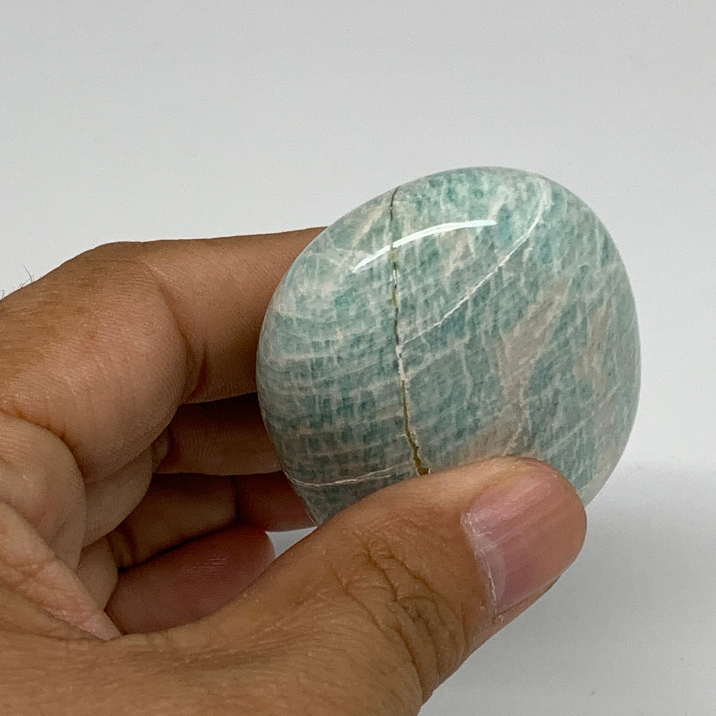 84.1g, 2.3"x1.7"x0.9", Natural Amazonite Palm-Stone Tumbled Polished, B34692