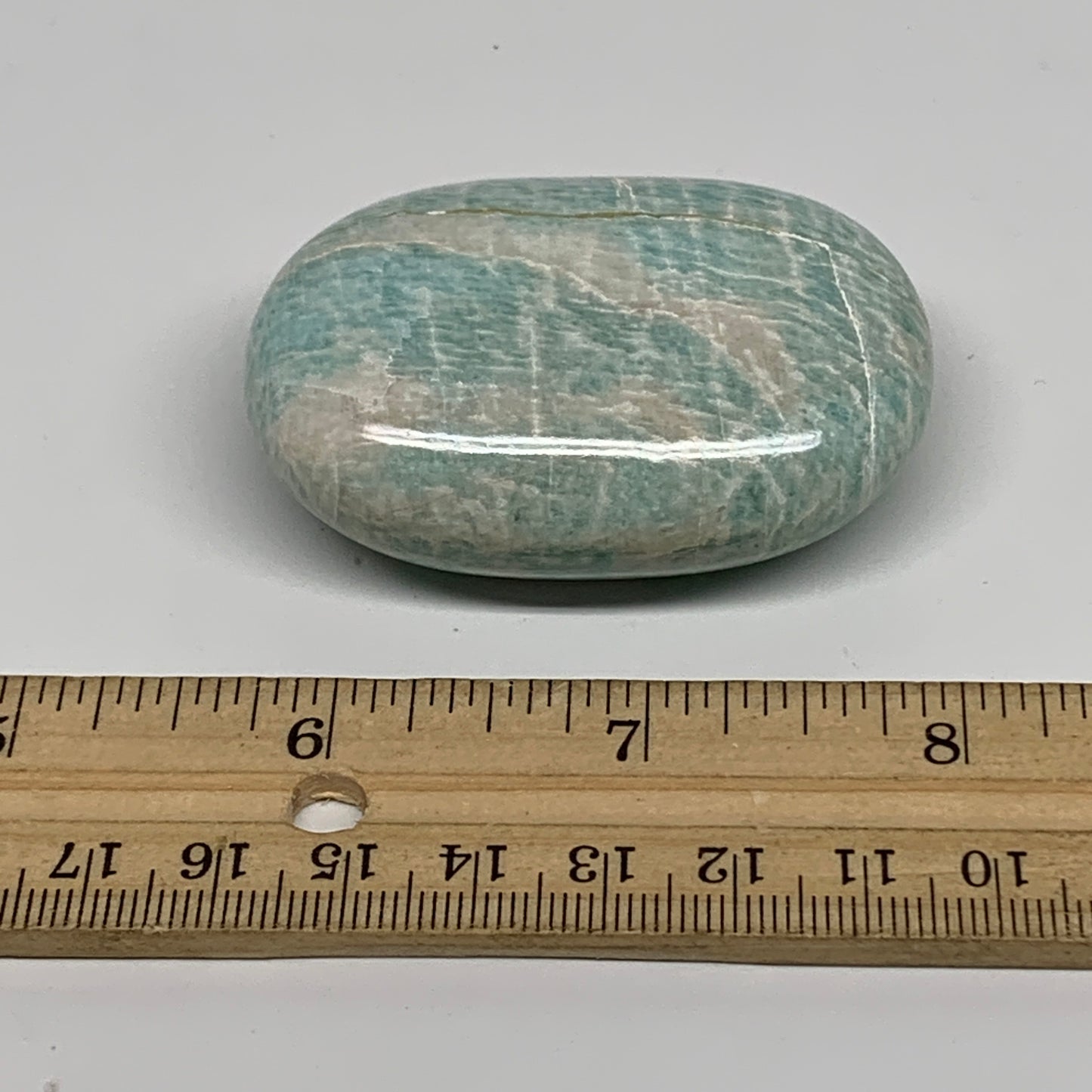 84.1g, 2.3"x1.7"x0.9", Natural Amazonite Palm-Stone Tumbled Polished, B34692