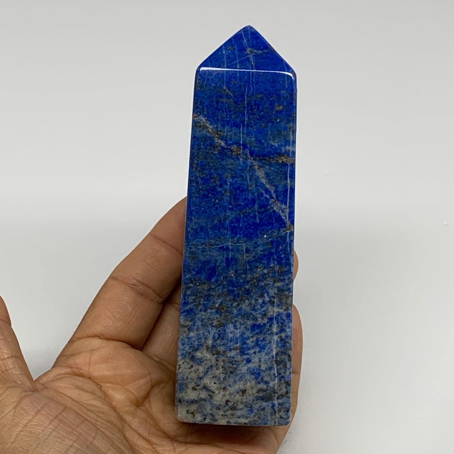 379.8g, 4.8"x1.4"x1.4", Natural Lapis Lazuli Tower Point Obelisk Afghanistan,B30