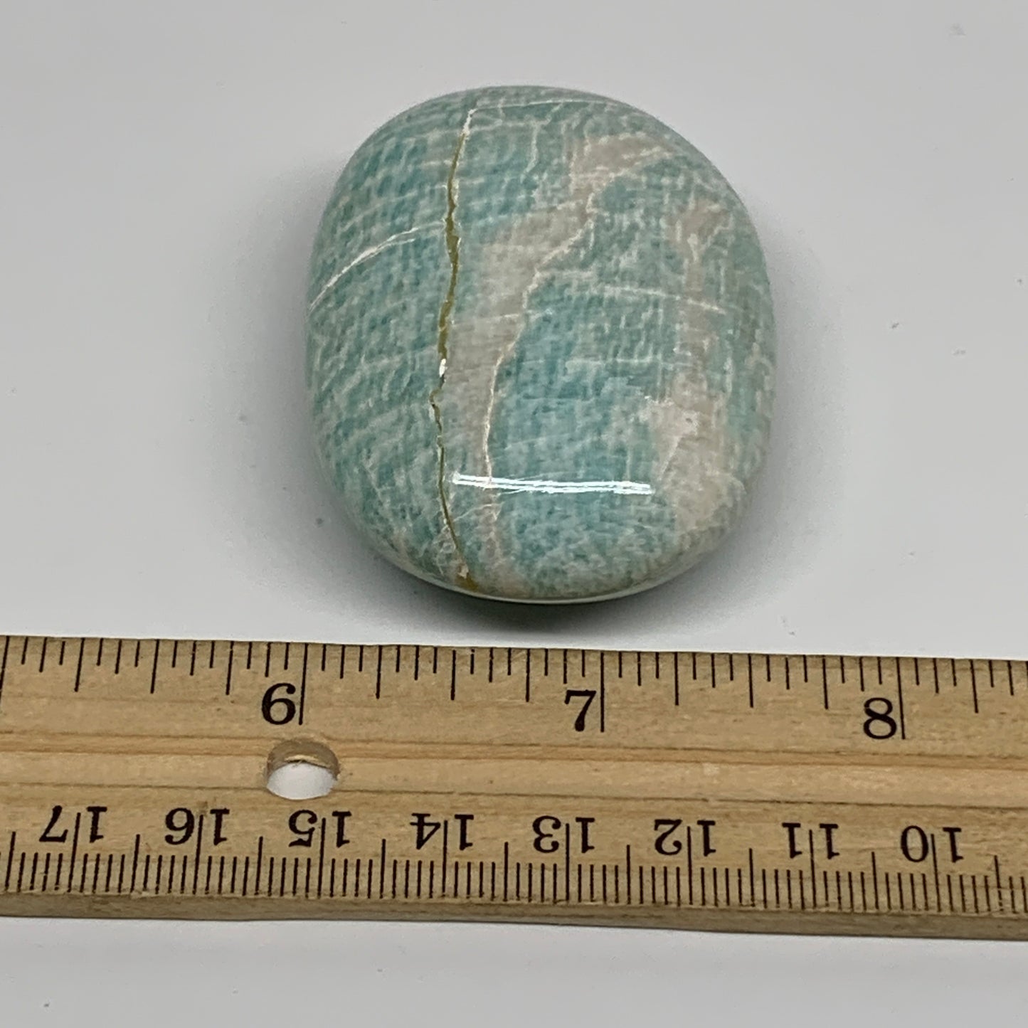84.1g, 2.3"x1.7"x0.9", Natural Amazonite Palm-Stone Tumbled Polished, B34692