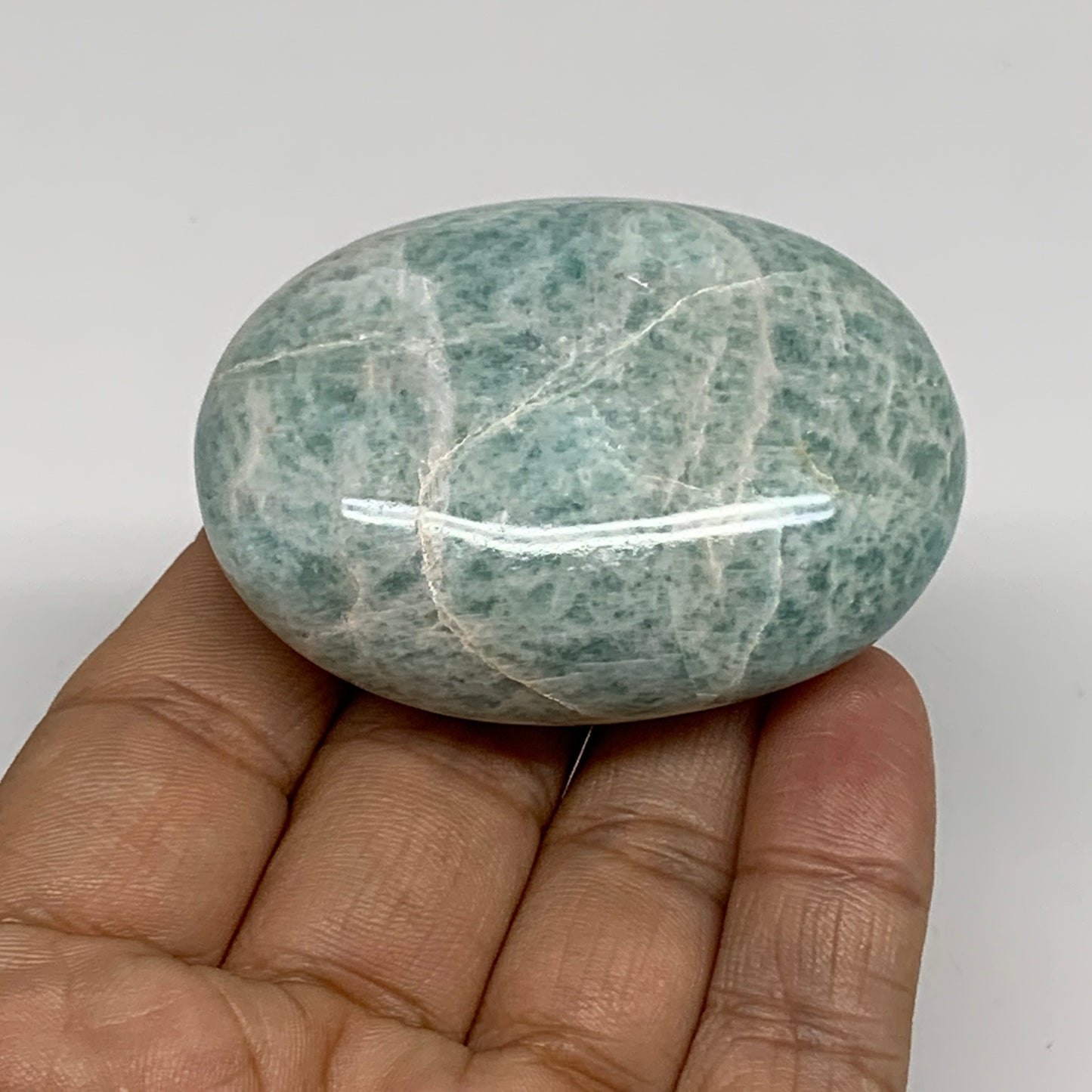 90.3g, 2.3"x1.7"x0.9", Natural Amazonite Palm-Stone Tumbled Polished, B34693