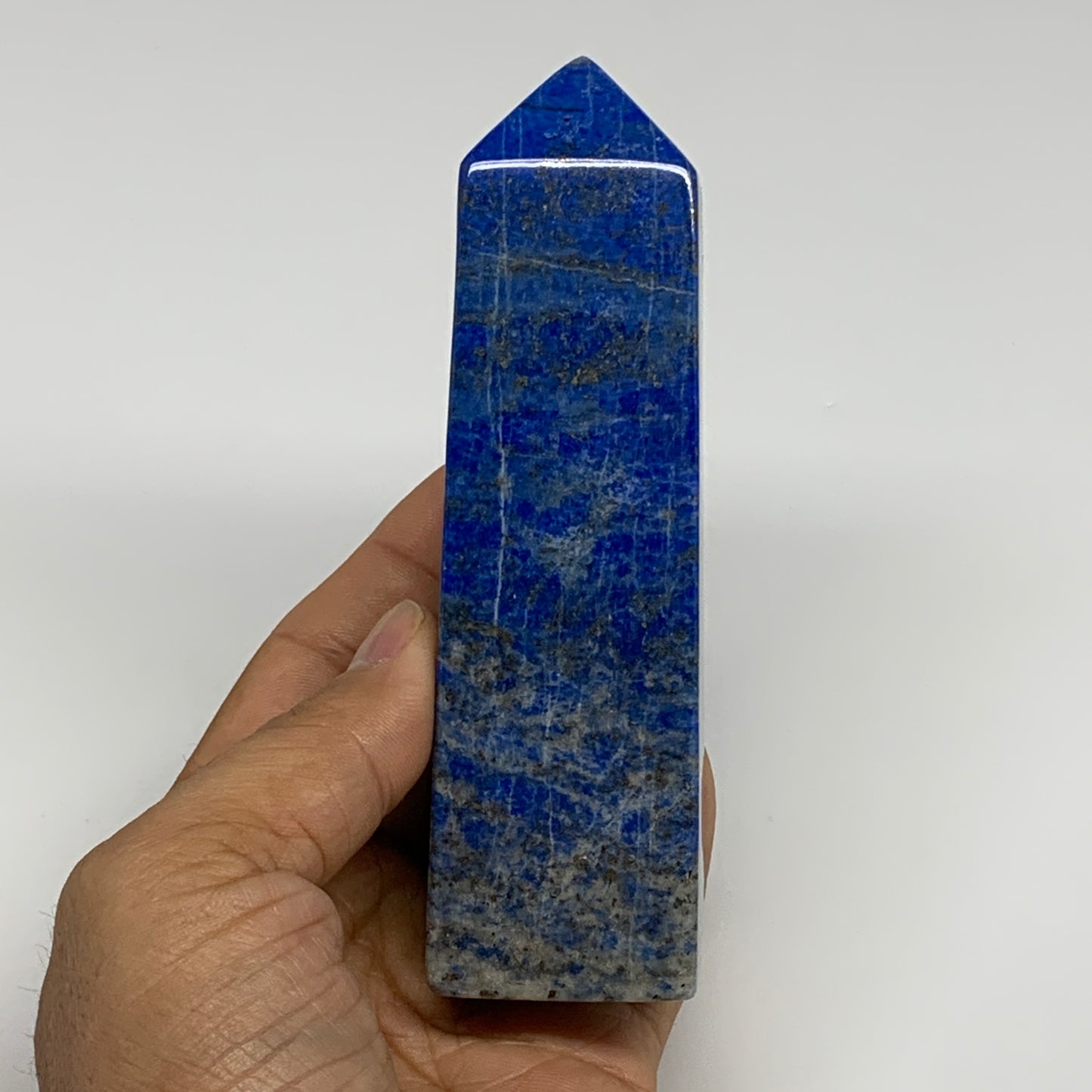 379.8g, 4.8"x1.4"x1.4", Natural Lapis Lazuli Tower Point Obelisk Afghanistan,B30