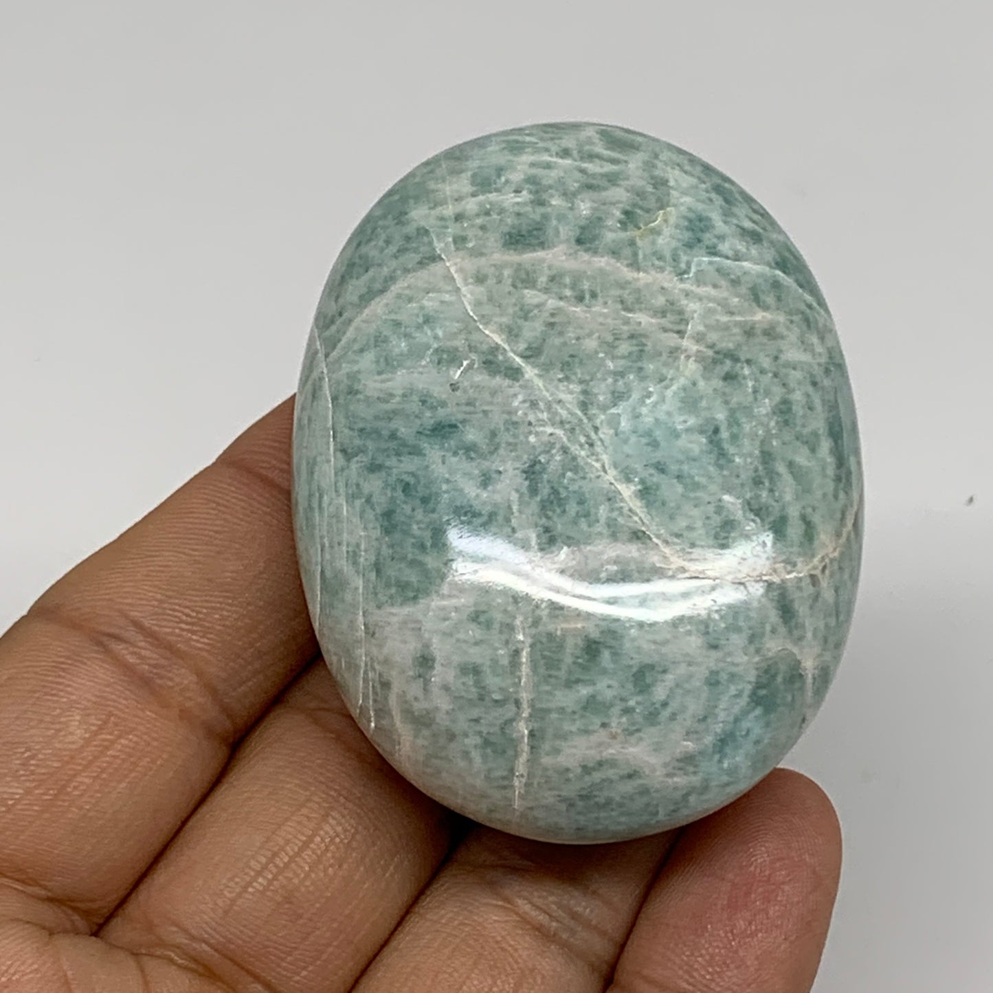 90.3g, 2.3"x1.7"x0.9", Natural Amazonite Palm-Stone Tumbled Polished, B34693