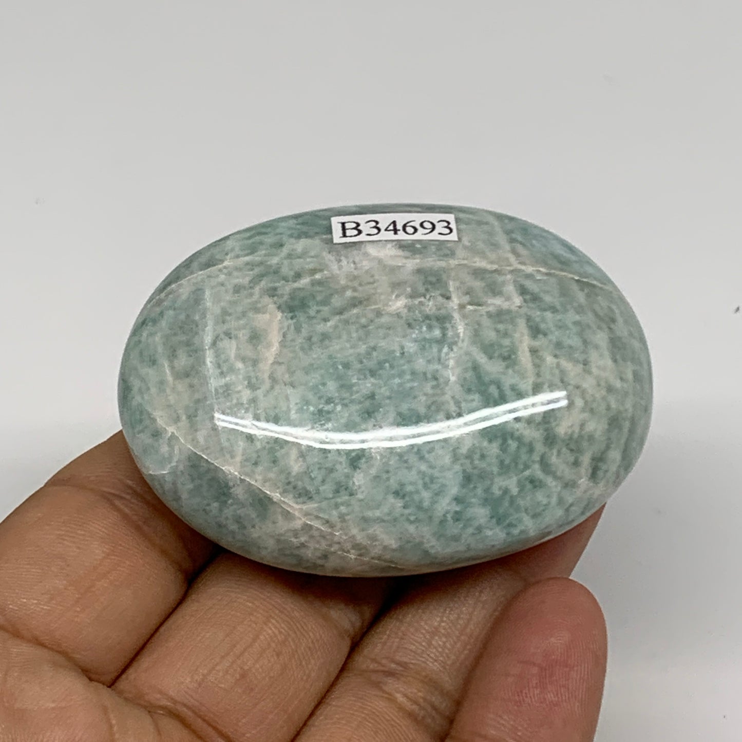 90.3g, 2.3"x1.7"x0.9", Natural Amazonite Palm-Stone Tumbled Polished, B34693