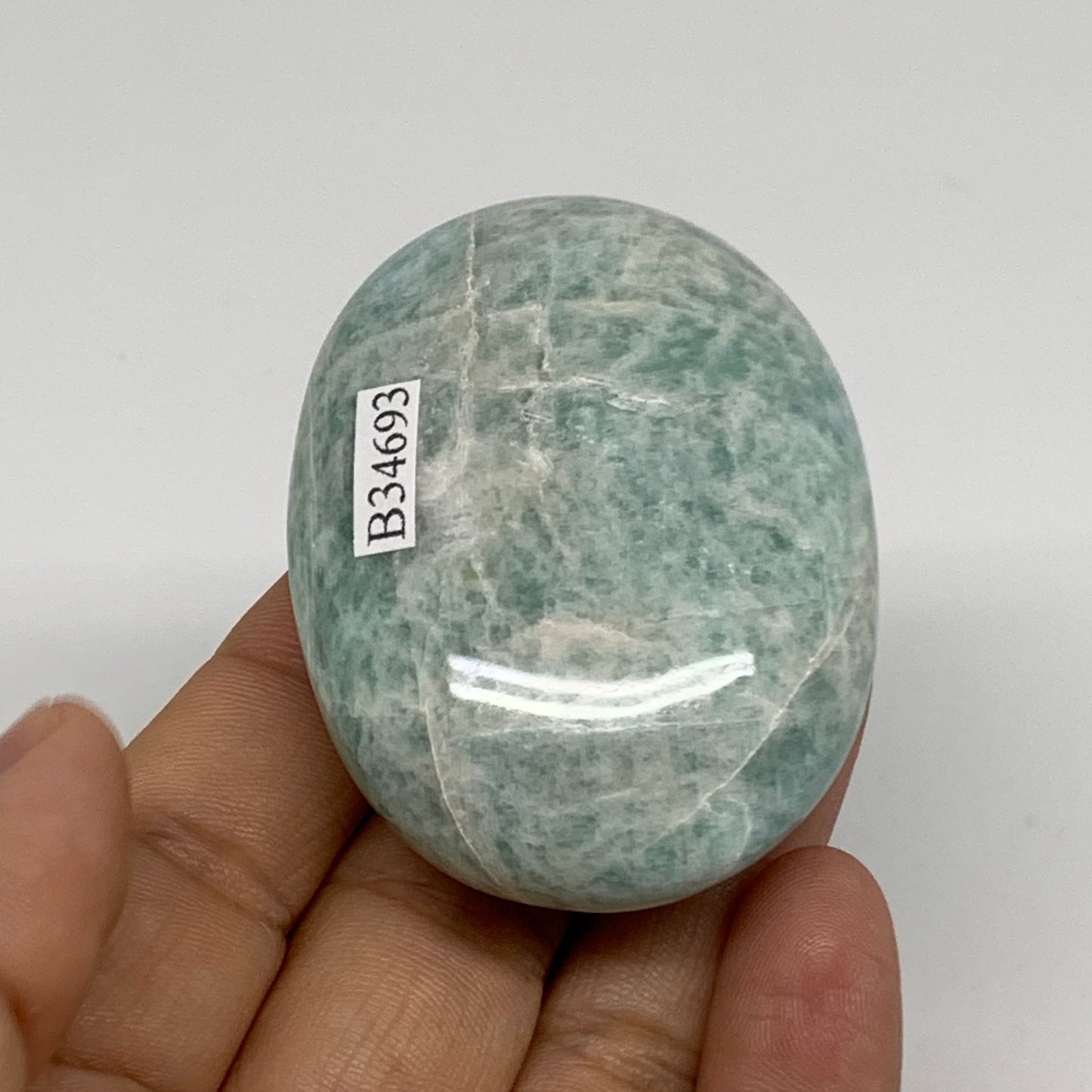 90.3g, 2.3"x1.7"x0.9", Natural Amazonite Palm-Stone Tumbled Polished, B34693