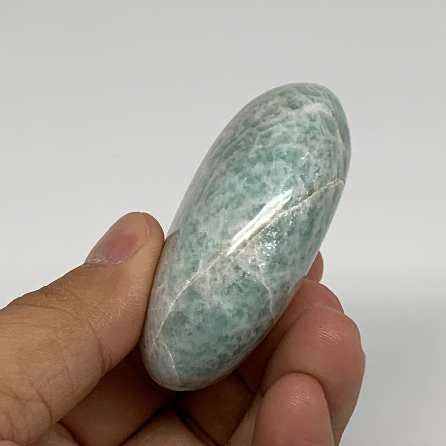 90.3g, 2.3"x1.7"x0.9", Natural Amazonite Palm-Stone Tumbled Polished, B34693