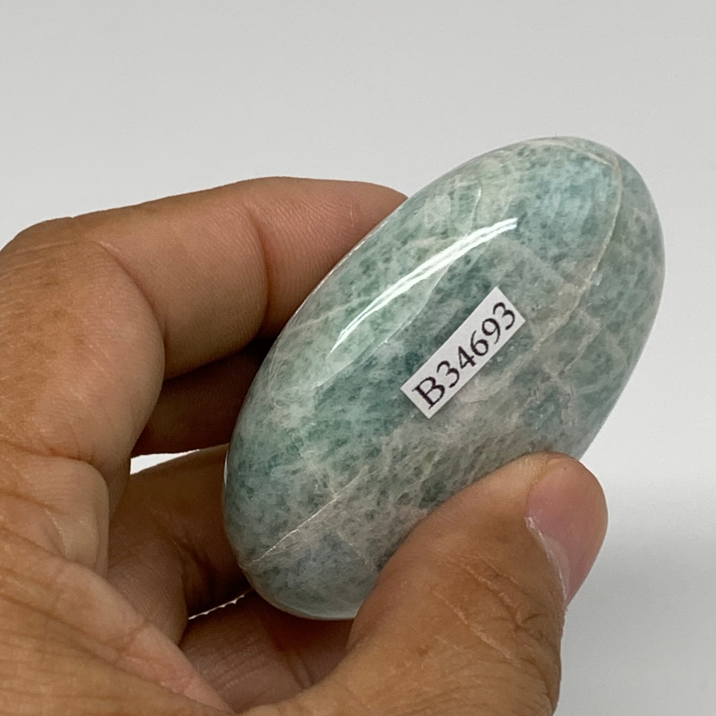 90.3g, 2.3"x1.7"x0.9", Natural Amazonite Palm-Stone Tumbled Polished, B34693
