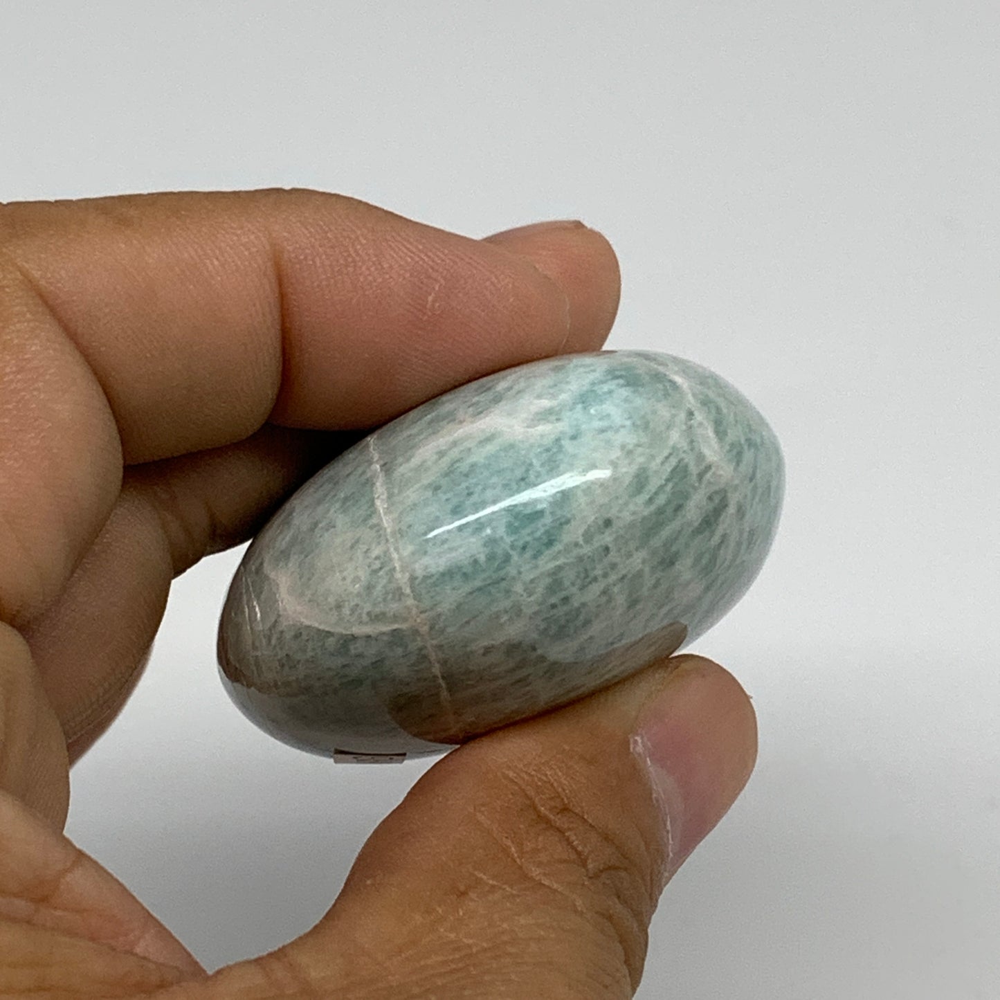 90.3g, 2.3"x1.7"x0.9", Natural Amazonite Palm-Stone Tumbled Polished, B34693