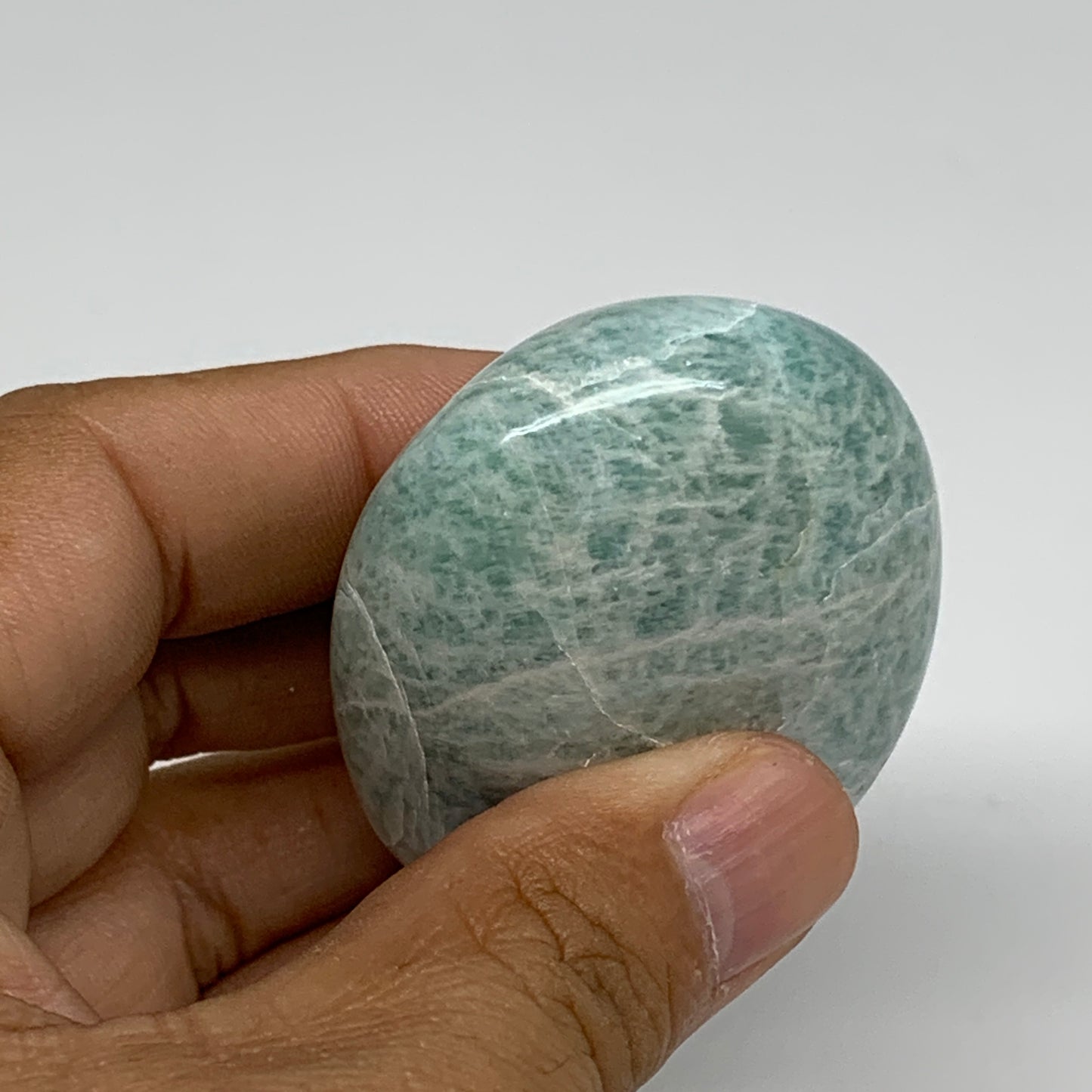 90.3g, 2.3"x1.7"x0.9", Natural Amazonite Palm-Stone Tumbled Polished, B34693