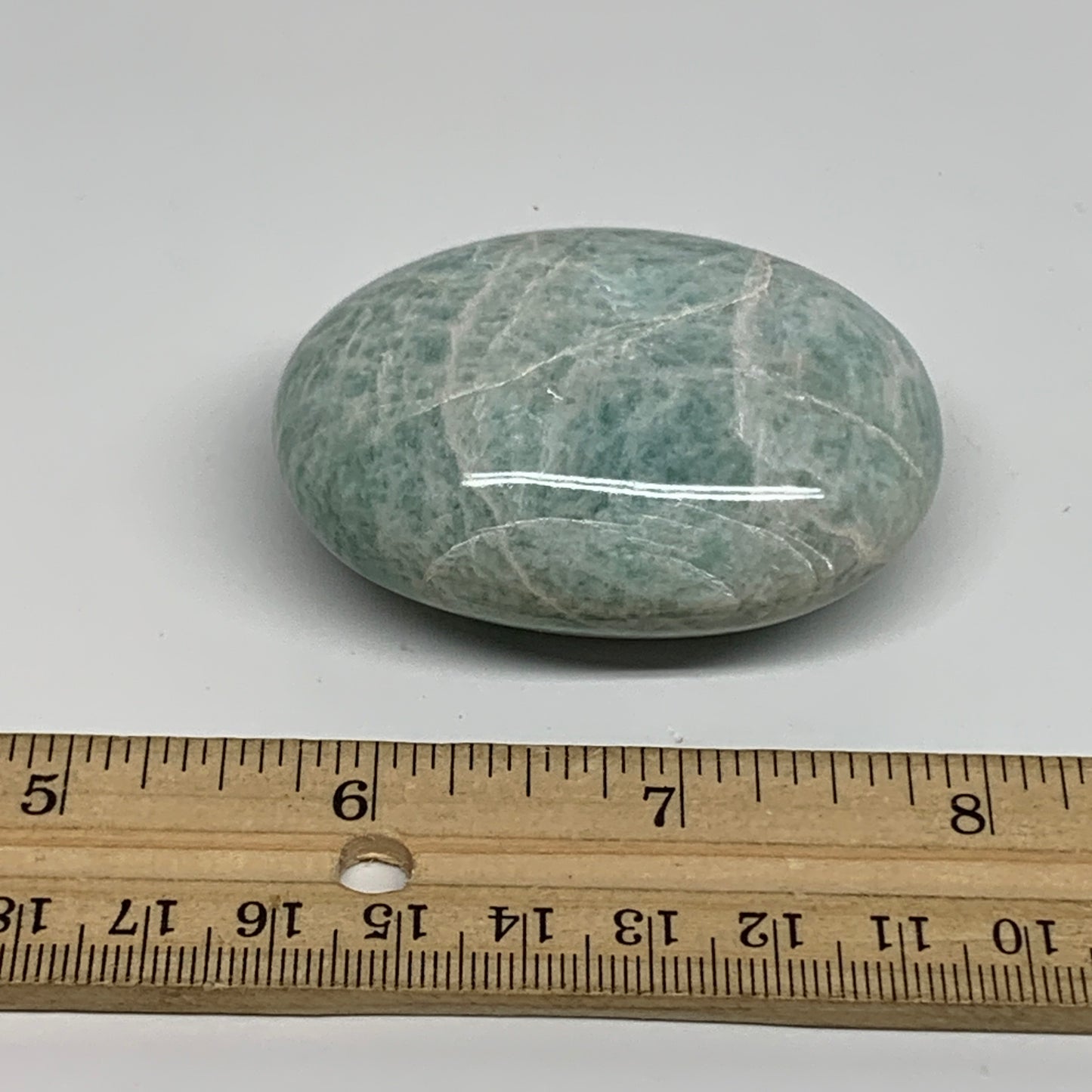 90.3g, 2.3"x1.7"x0.9", Natural Amazonite Palm-Stone Tumbled Polished, B34693