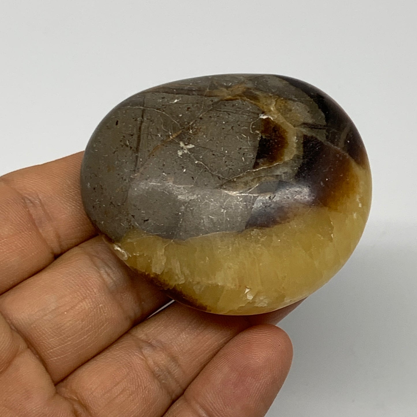 79.9g, 2.2"x1.9"x0.8", Septarian Nodule Palm-Stone Polished Reiki, B28243