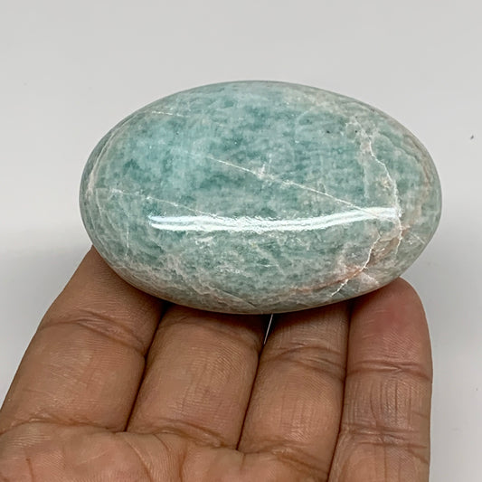 89.3g, 2.5"x1.7"x0.9", Natural Amazonite Palm-Stone Tumbled Polished, B34694