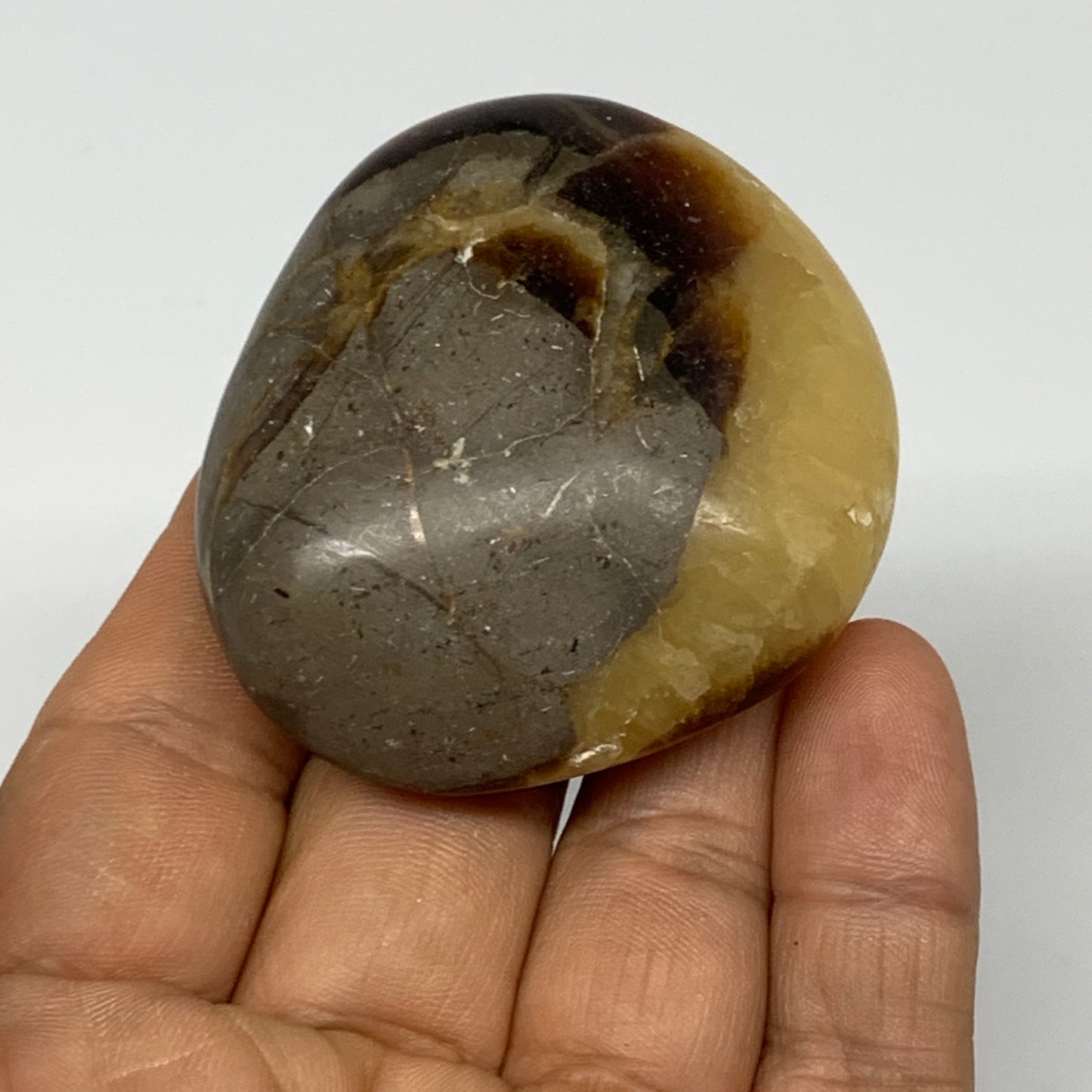 79.9g, 2.2"x1.9"x0.8", Septarian Nodule Palm-Stone Polished Reiki, B28243
