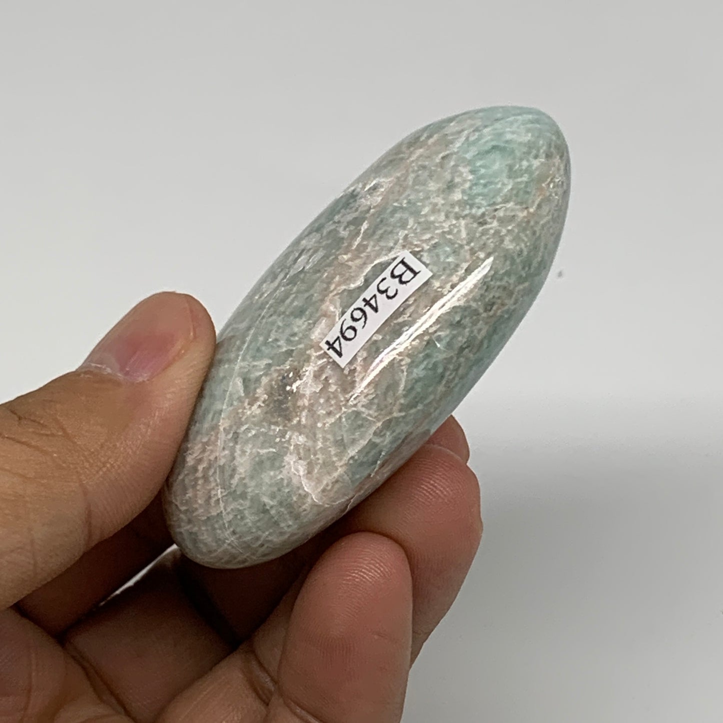 89.3g, 2.5"x1.7"x0.9", Natural Amazonite Palm-Stone Tumbled Polished, B34694