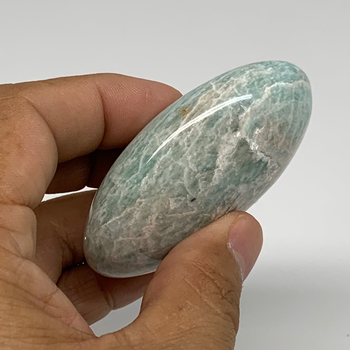 89.3g, 2.5"x1.7"x0.9", Natural Amazonite Palm-Stone Tumbled Polished, B34694