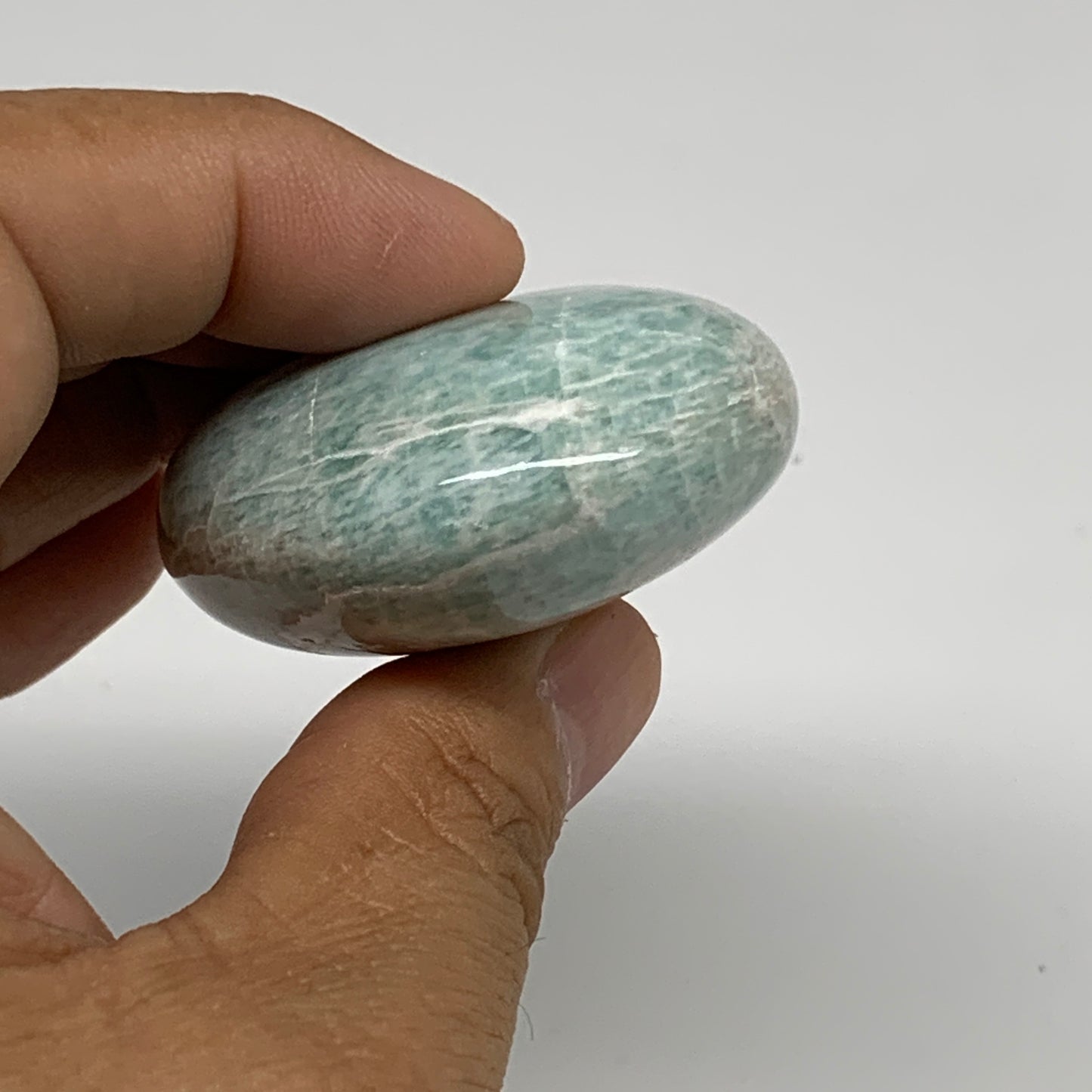 89.3g, 2.5"x1.7"x0.9", Natural Amazonite Palm-Stone Tumbled Polished, B34694